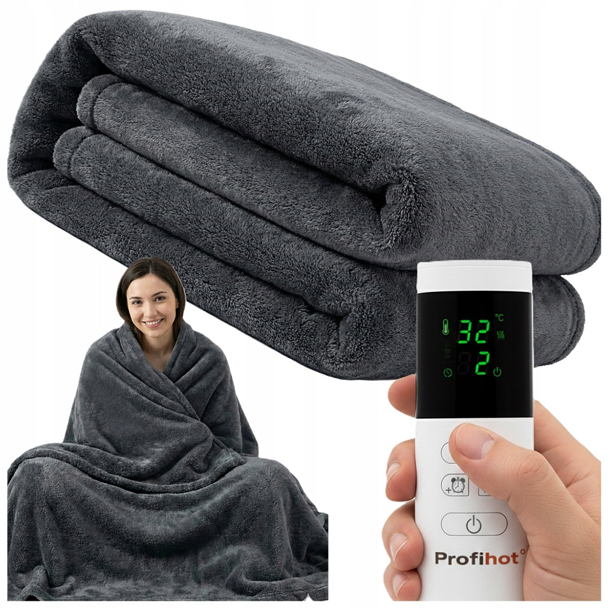ELECTRIC HEATING BLANKET 180x160 cm Double Fluffy HEATING MAT PILOT