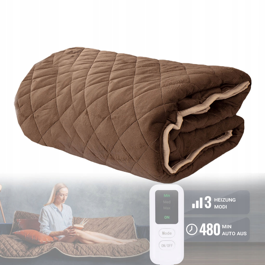 ELECTRIC HEATING BLANKET LARGE 180x150 DOUBLE 3 LEVELS TIMER + REMOTE CONTROL