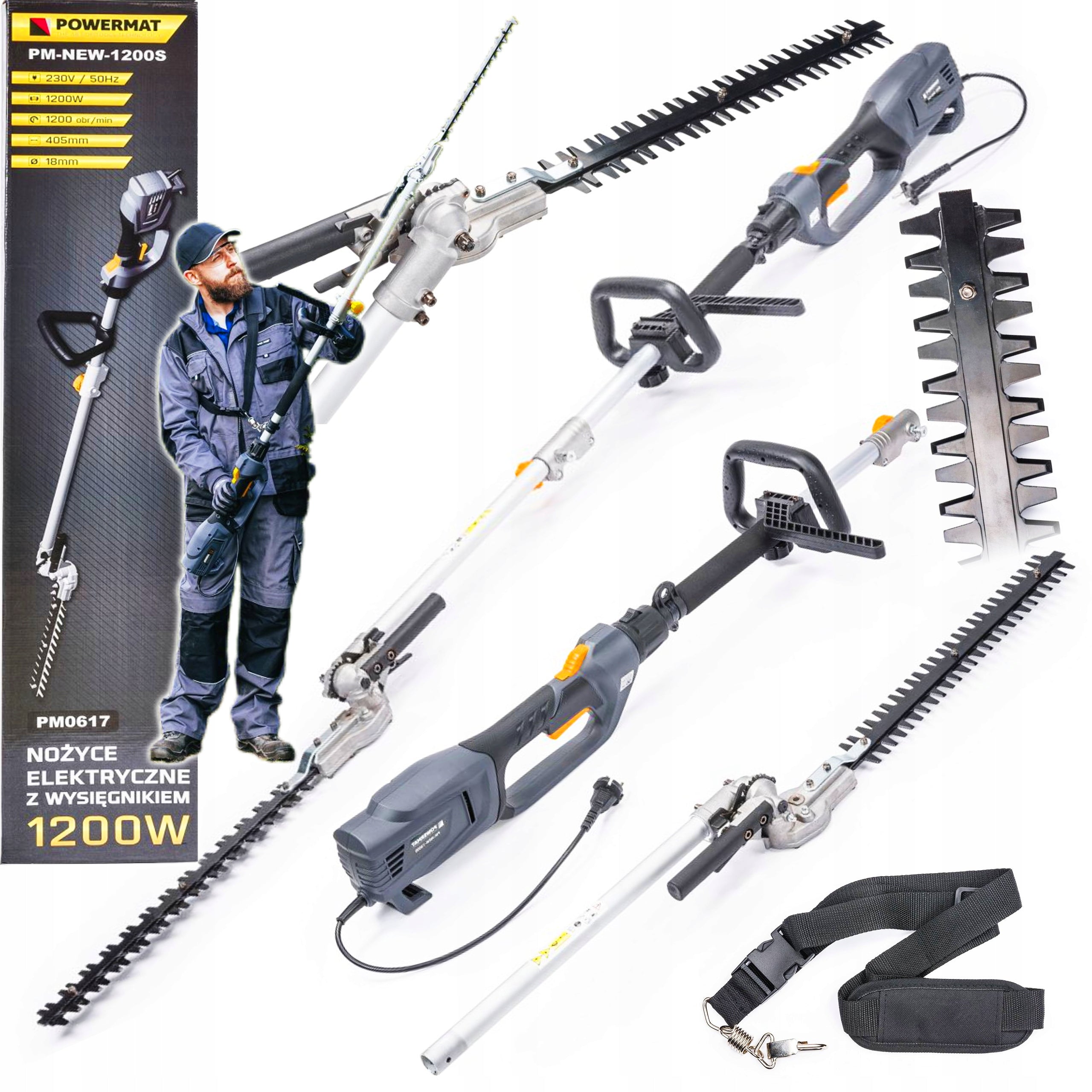 ELECTRIC HEDGE TRIMMER BUSH BRANCHES ON BOOM 1200W 405MM Manufacturer code Powermat PM-NEW-1200S / PM0617
