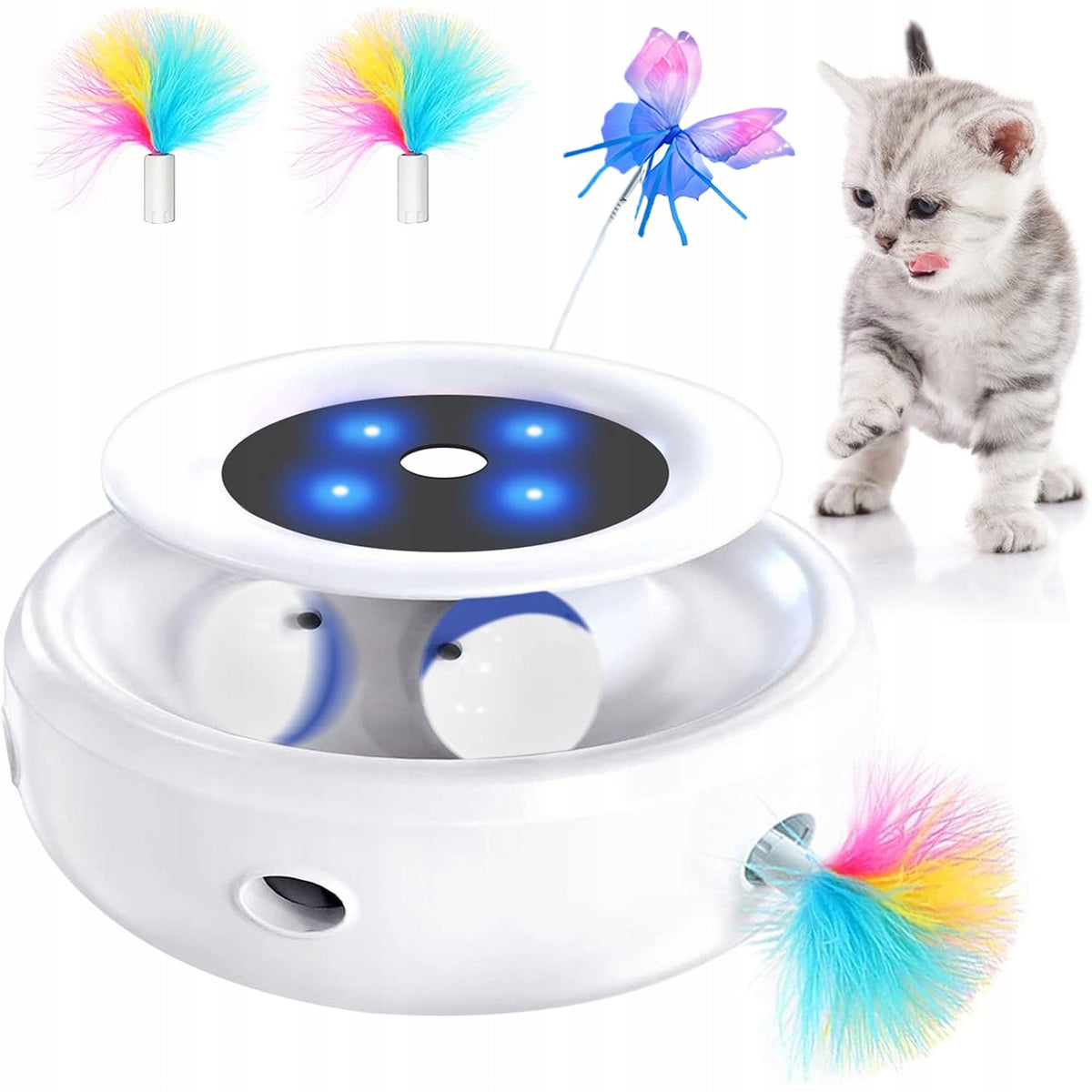 ELECTRIC INTERACTIVE CAT TOY WITH ROLLING BALL +RANDOM FEATHERS