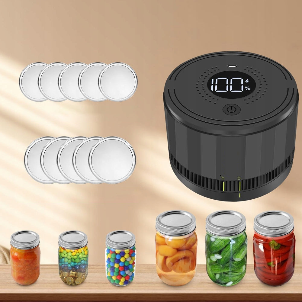 ELECTRIC JAR SEALER WITH 1200MAH BATTERY AND LABELS Packaging status original