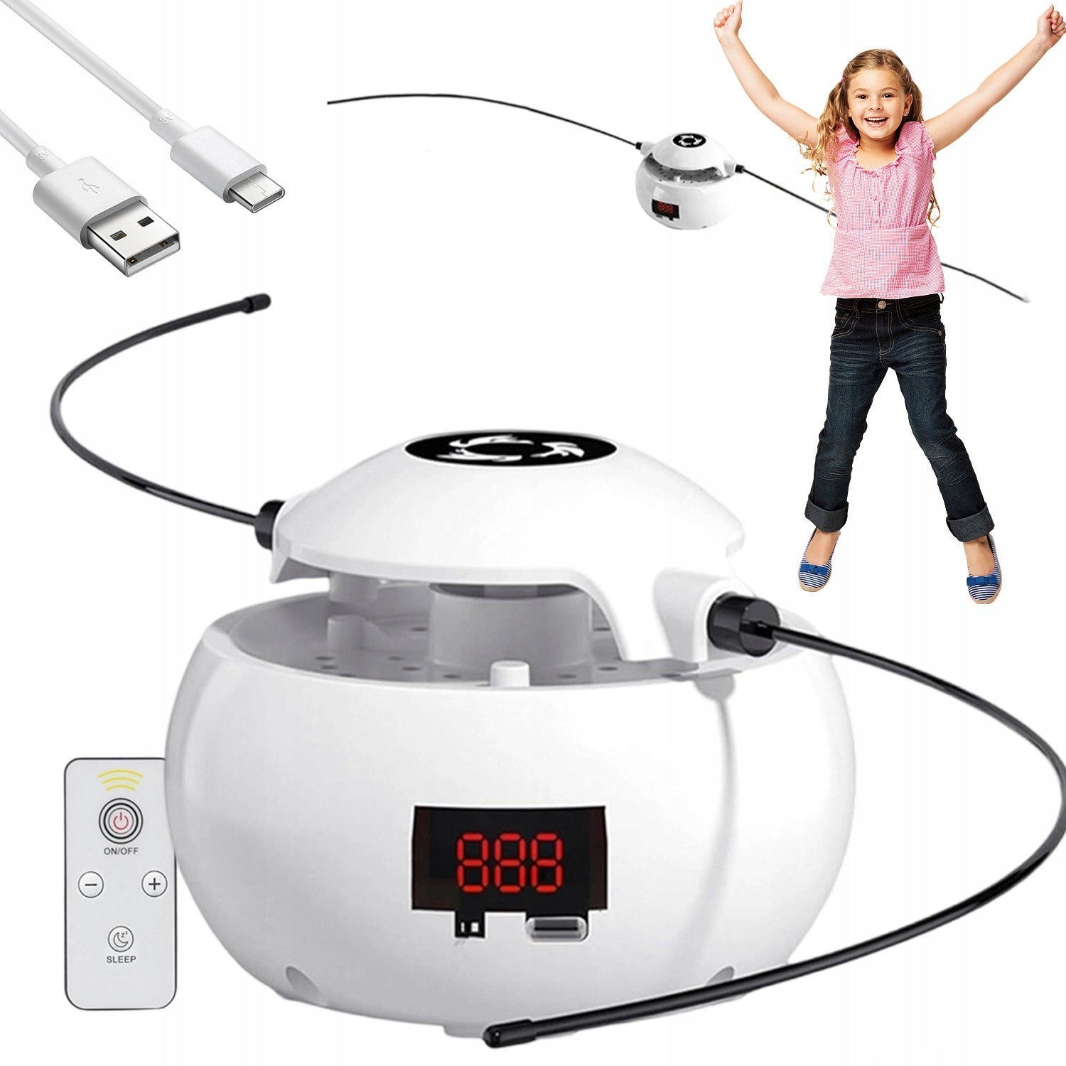 ELECTRIC JUMP ROPE FOR TRAINING WITH 10 SPEED LEVELS WHITE