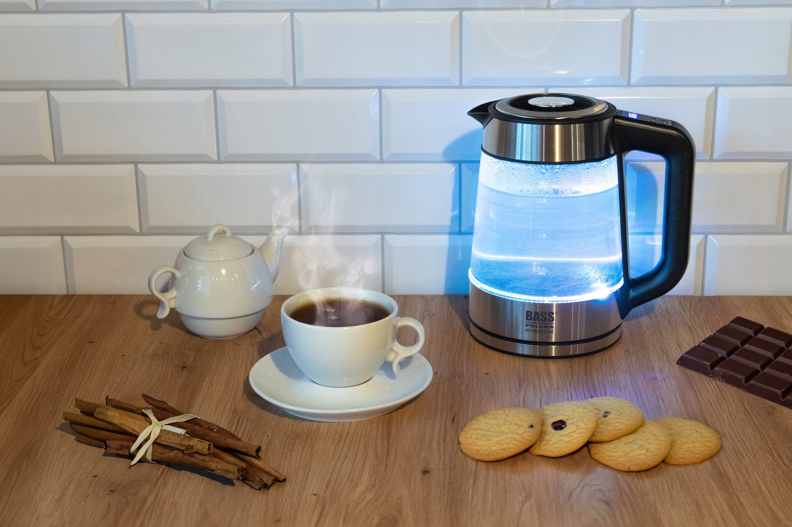 ELECTRIC KETTLE 1,7L 2200W REG TEMP 40-100°C GLASS WIRELESS LED Dominant color silver/gray