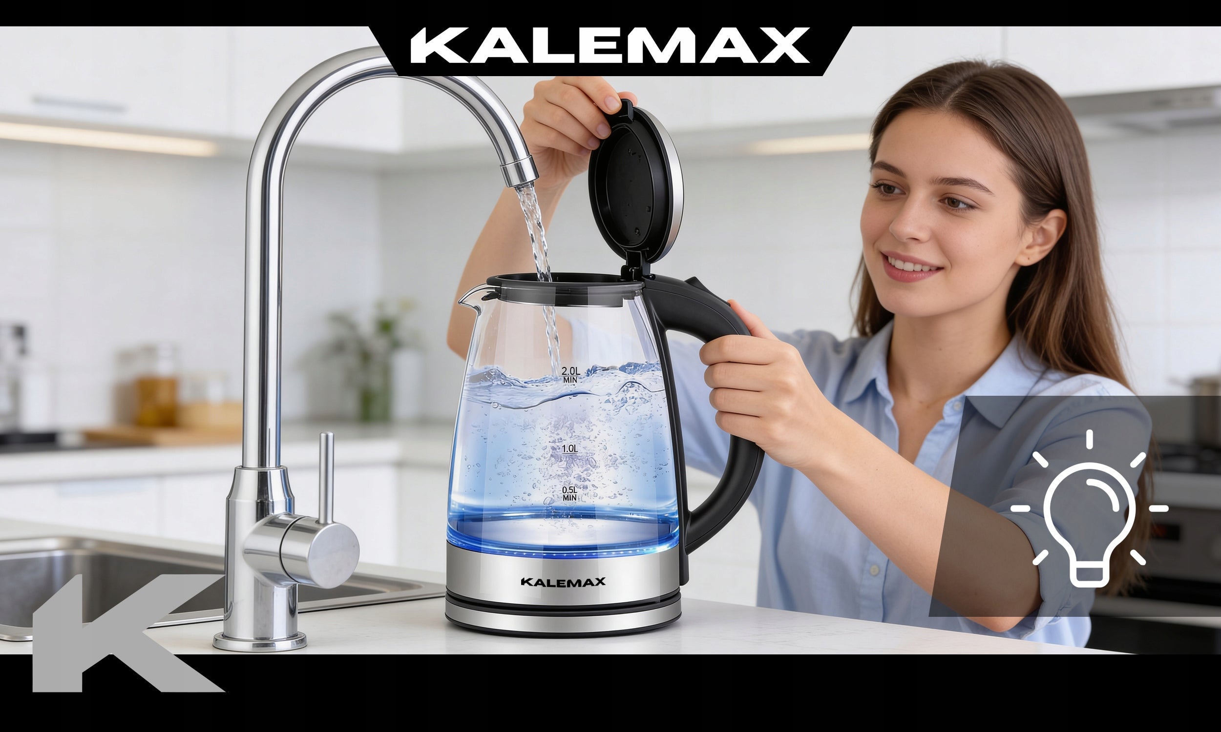 ELECTRIC KETTLE BLACK QUIET 2L STEEL 1800W LED BACKLIGHT STRONG Brand no brand