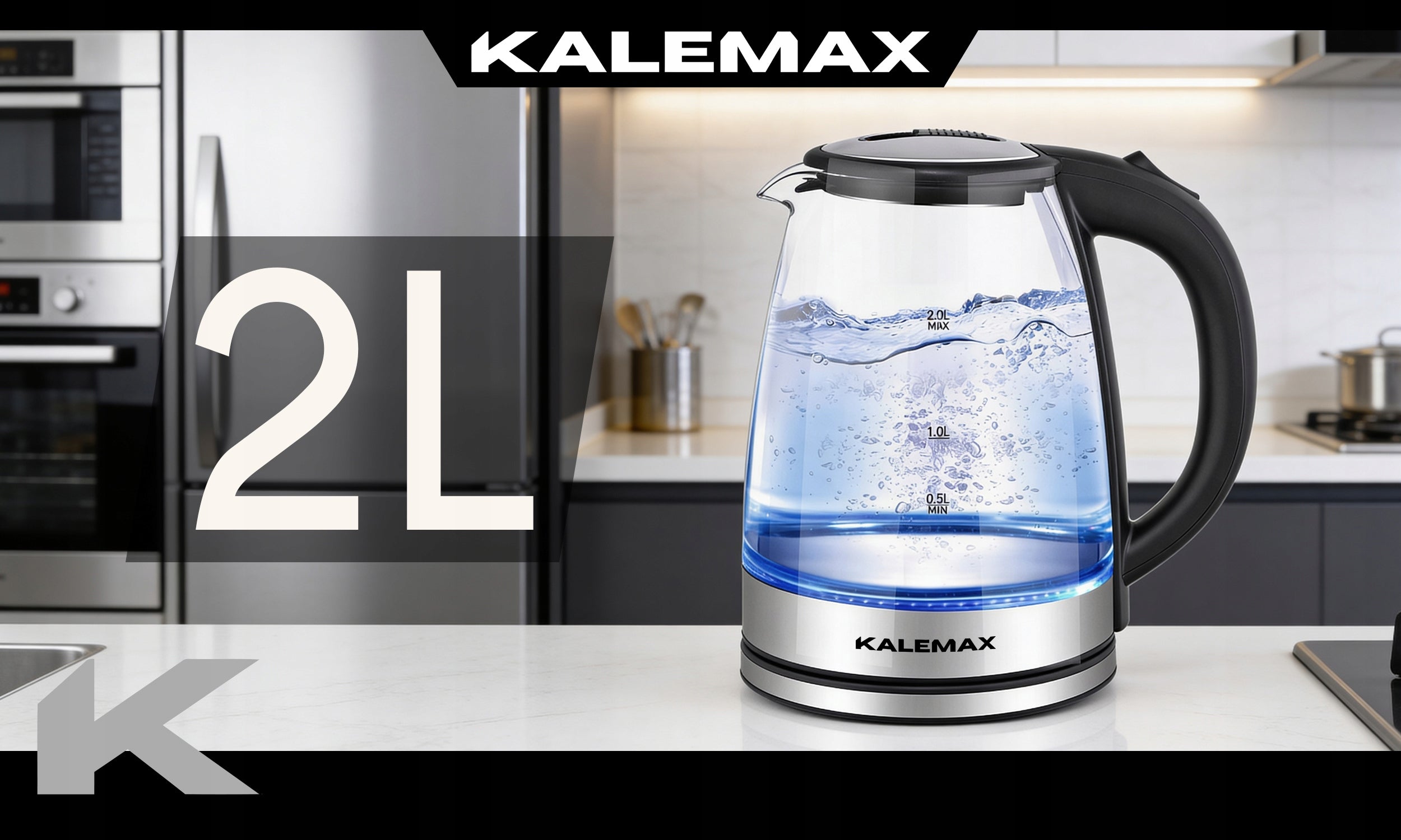 ELECTRIC KETTLE BLACK QUIET 2L STEEL 1800W LED BACKLIGHT STRONG Packaging status original