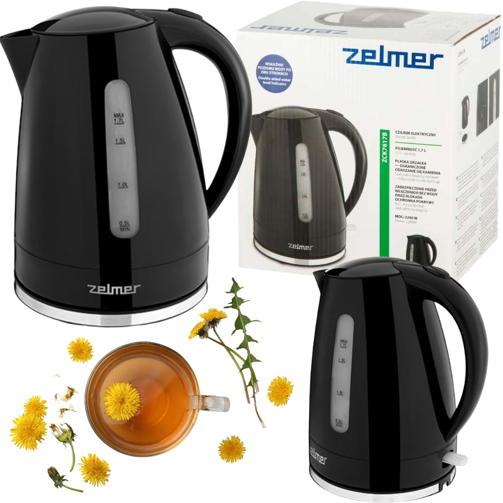 ELECTRIC KETTLE BLACK ZELMER ZCK 7617B 1,7L 2200W FASHIONABLE ROTARY FILTER