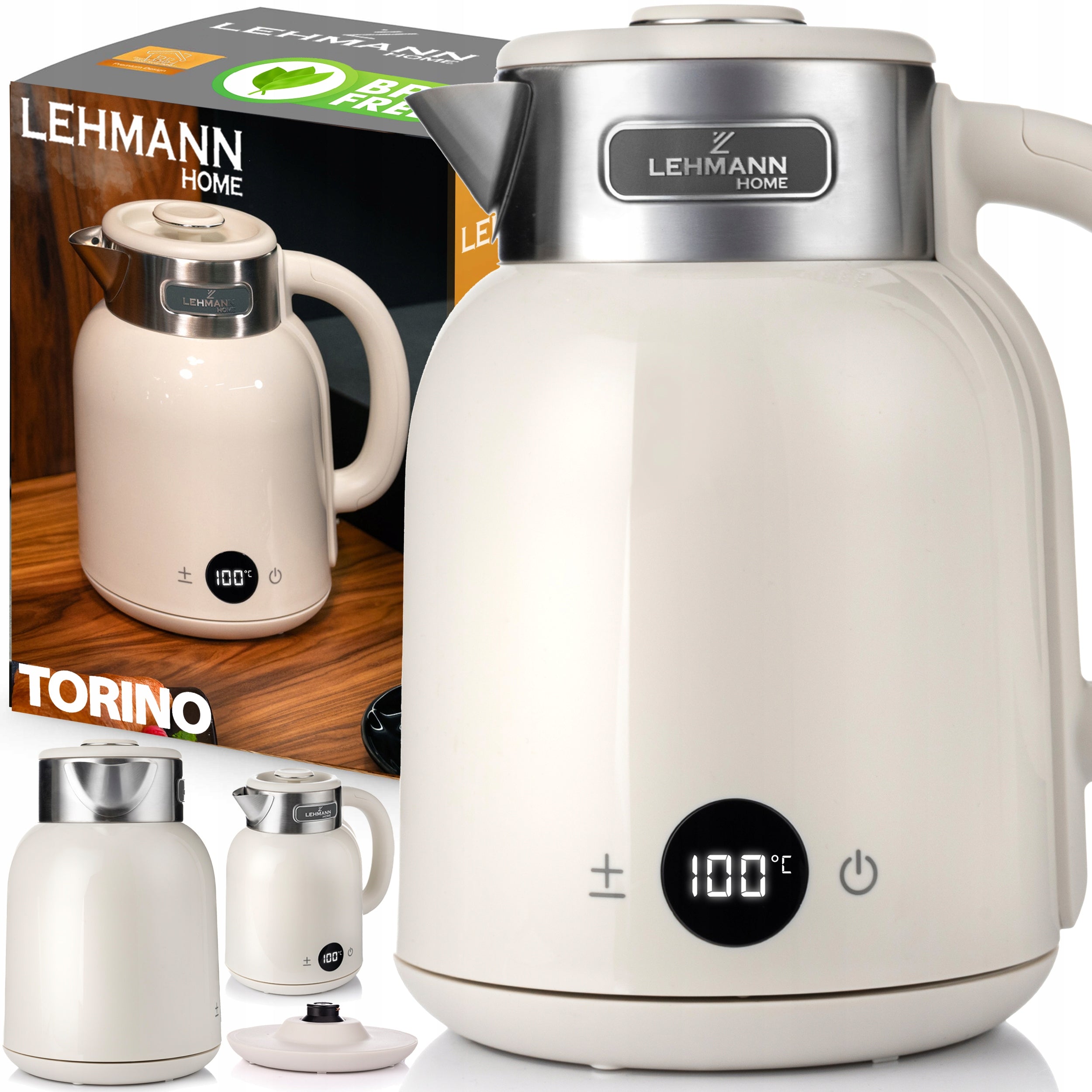 ELECTRIC KETTLE CORDLESS STEEL RETRO SOUND BEIGE 2200W 1,5L