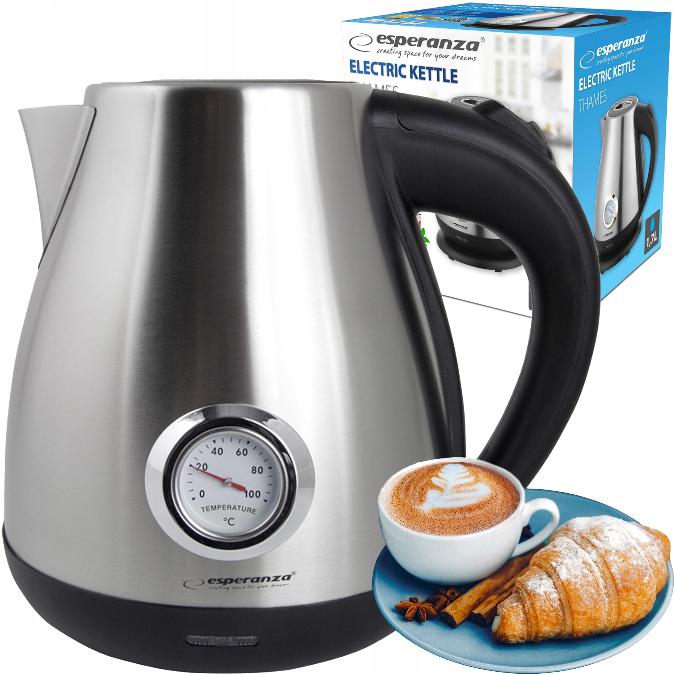 ELECTRIC KETTLE EKK029 THAMES SILVER 1,7L ESPERANZA SUPER DESIGN