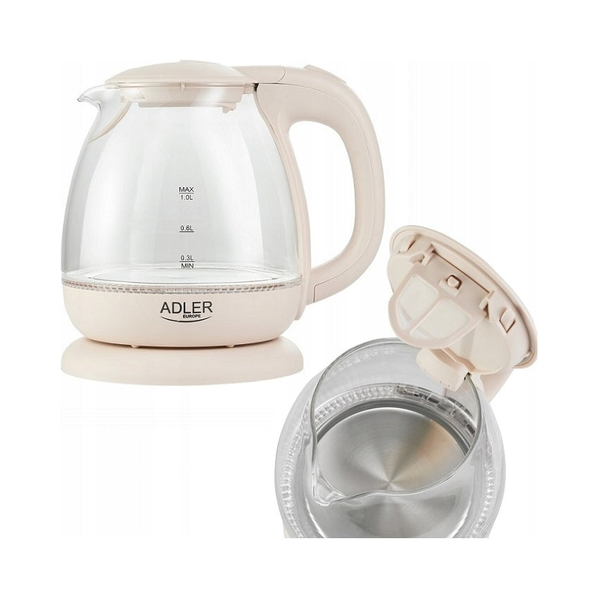 ELECTRIC KETTLE GLASS ILLUMINATED LED 1 L WIRELESS CREAM Capacity 1 l