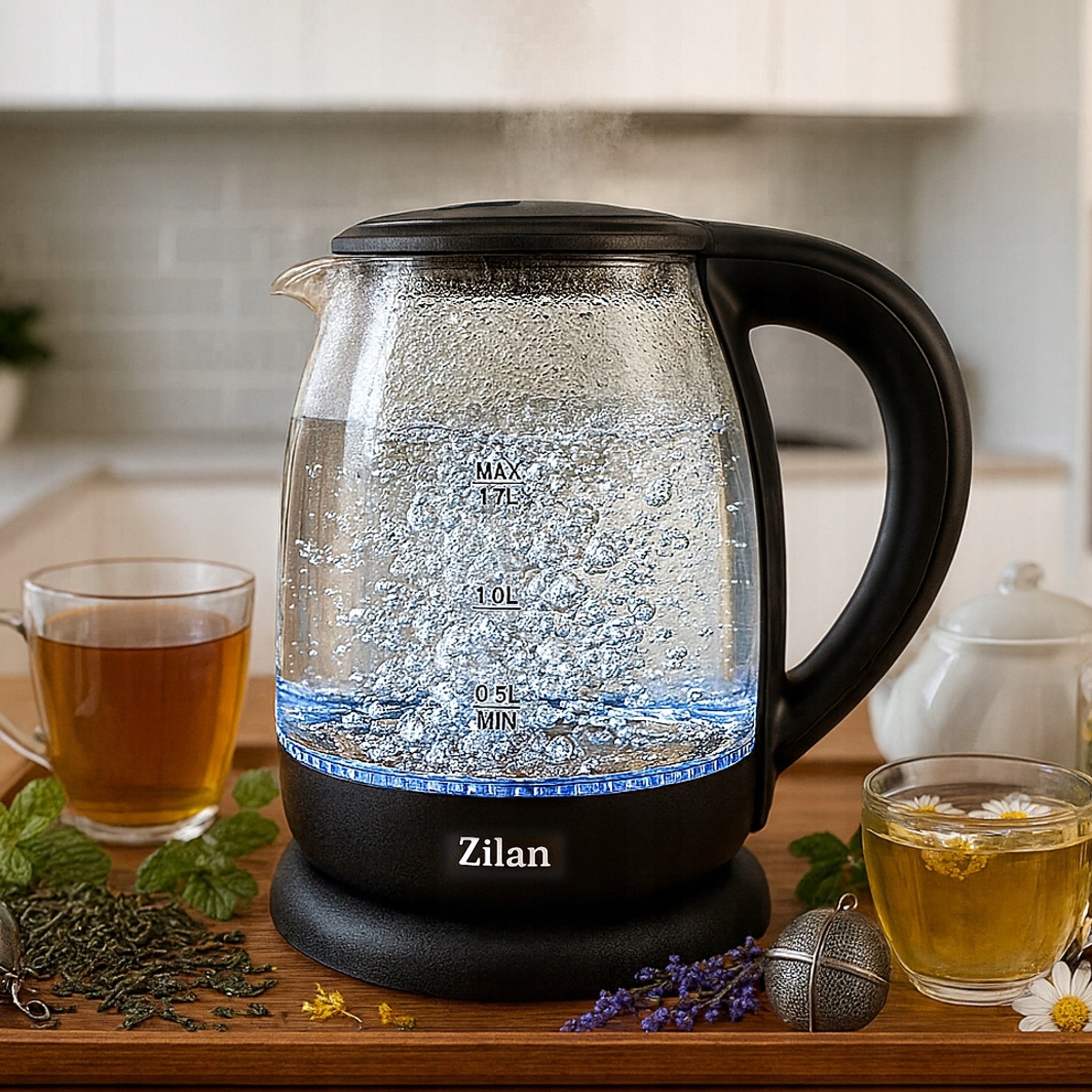 ELECTRIC KETTLE GLASS TEMPERATURE CONTROL 5 COLORS LED 2200W Capacity 1.8 l