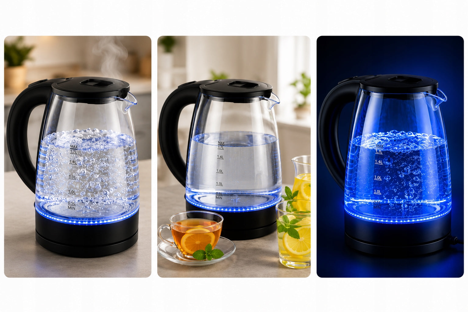 ELECTRIC KETTLE GLASS WIRELESS BACKLIT LED 1,7L 2200W STRONG Dominant color black