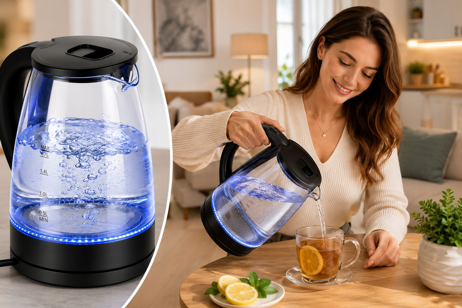 ELECTRIC KETTLE GLASS WIRELESS BACKLIT LED 1,7L 2200W STRONG Manufacturer code OR1296