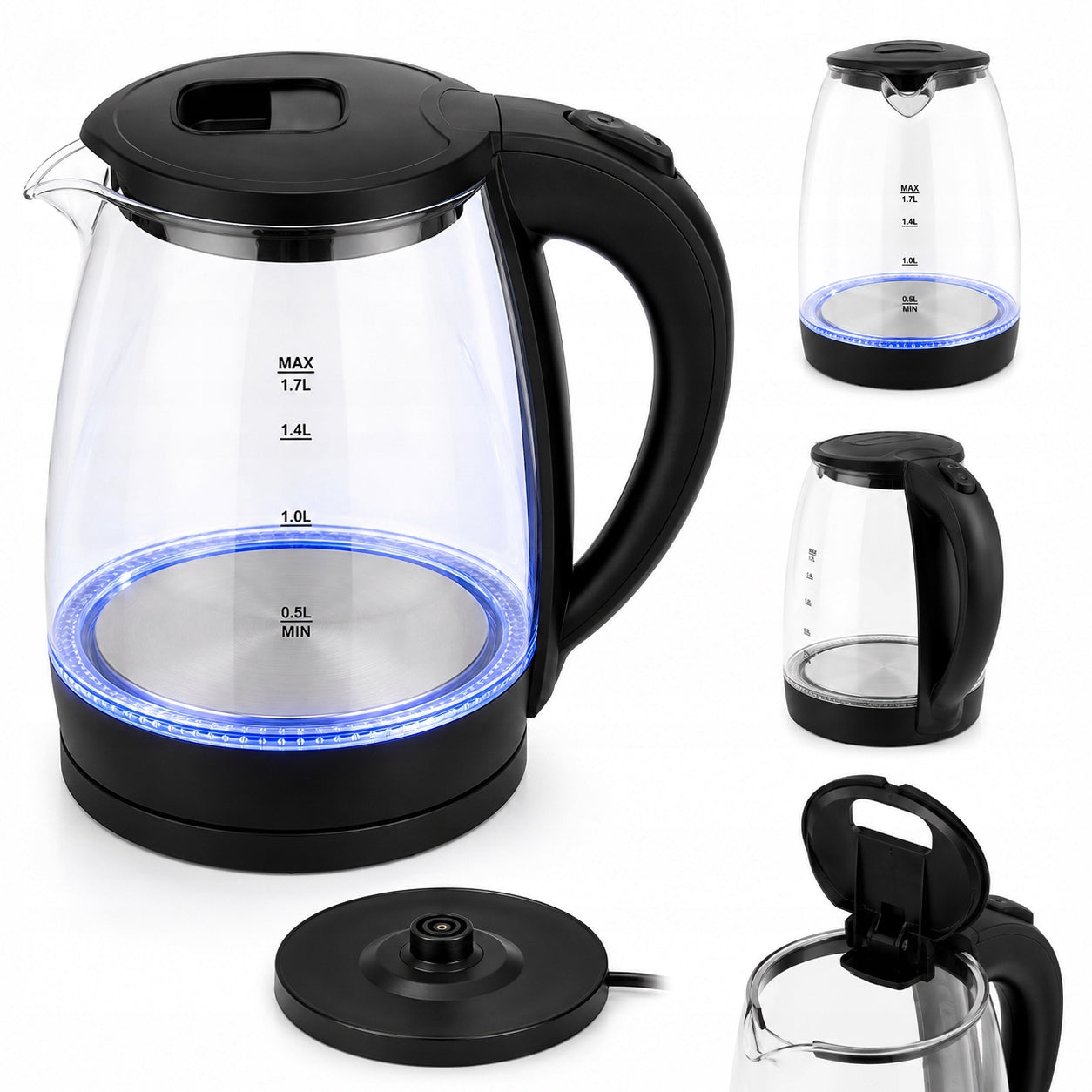ELECTRIC KETTLE GLASS WIRELESS BACKLIT LED 1,7L 2200W STRONG Power 2200 W