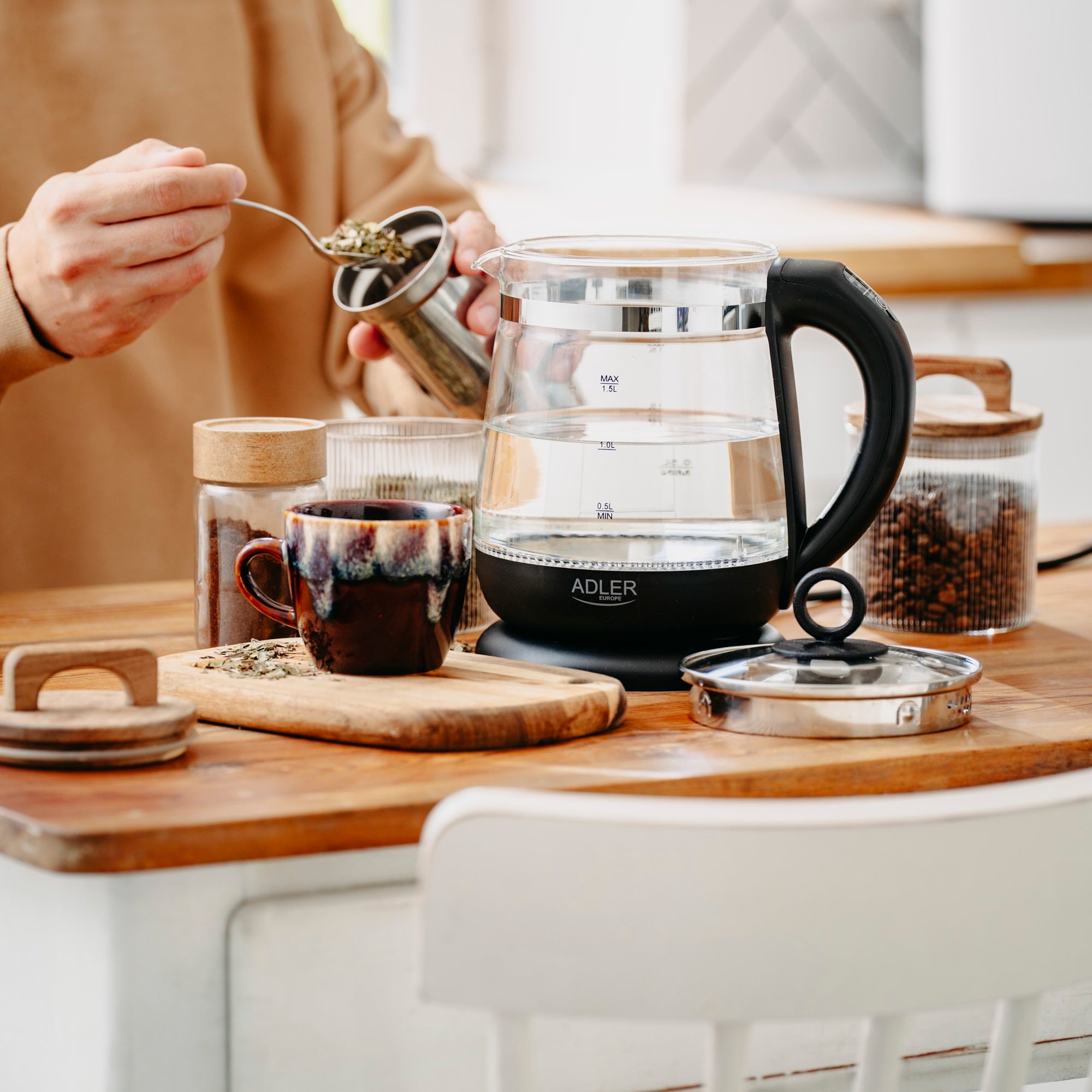 ELECTRIC KETTLE GLASS WIRELESS TEMP ADJUSTMENT LED 1,5L INFUSER Packaging status original