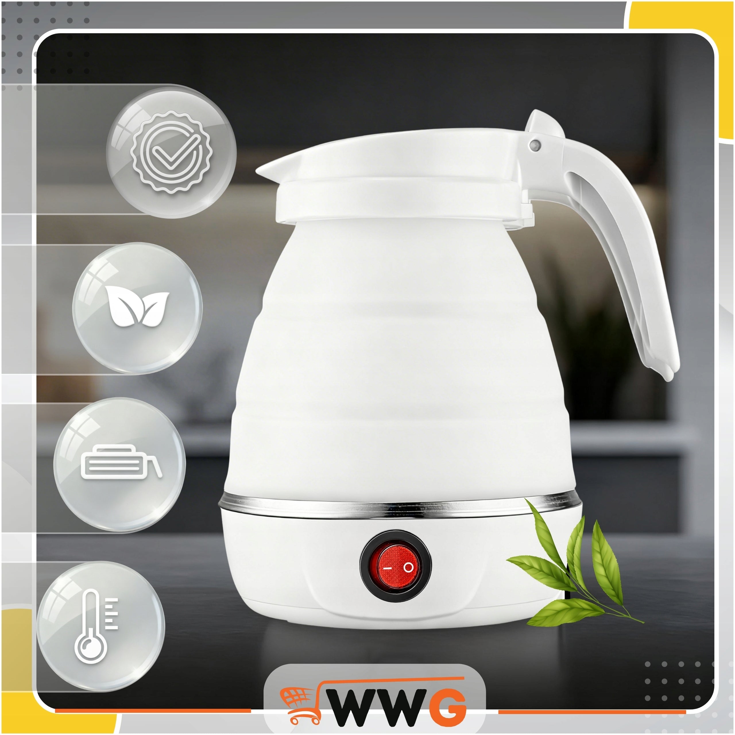 ELECTRIC KETTLE SILICONE FOLDING SURVIVAL 600ML TRAVEL SMALL WWG Packaging status original