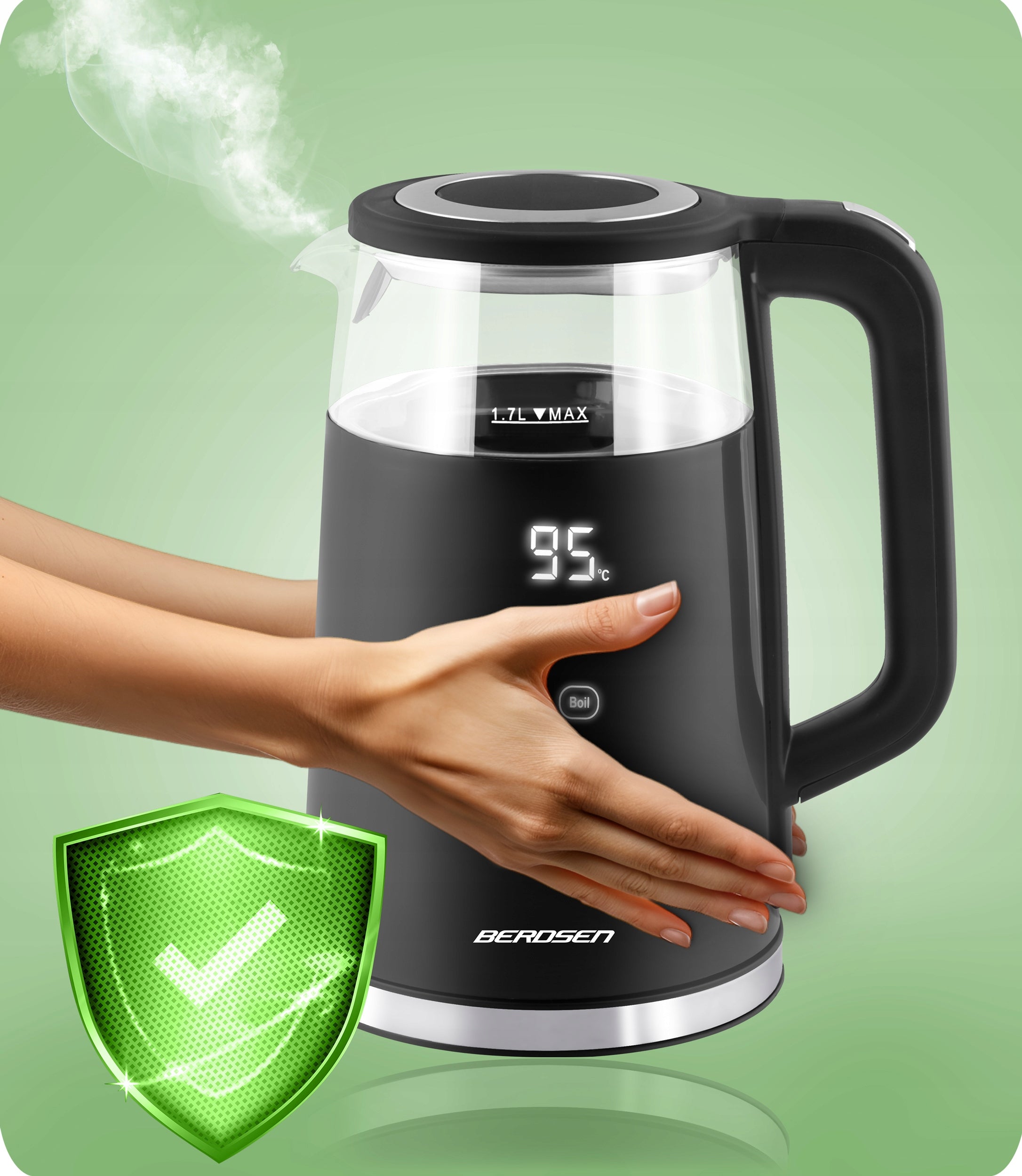ELECTRIC KETTLE TEMPERATURE CONTROL 2200W TOUCH PANEL 1,7L BERDSEN Dominant color black