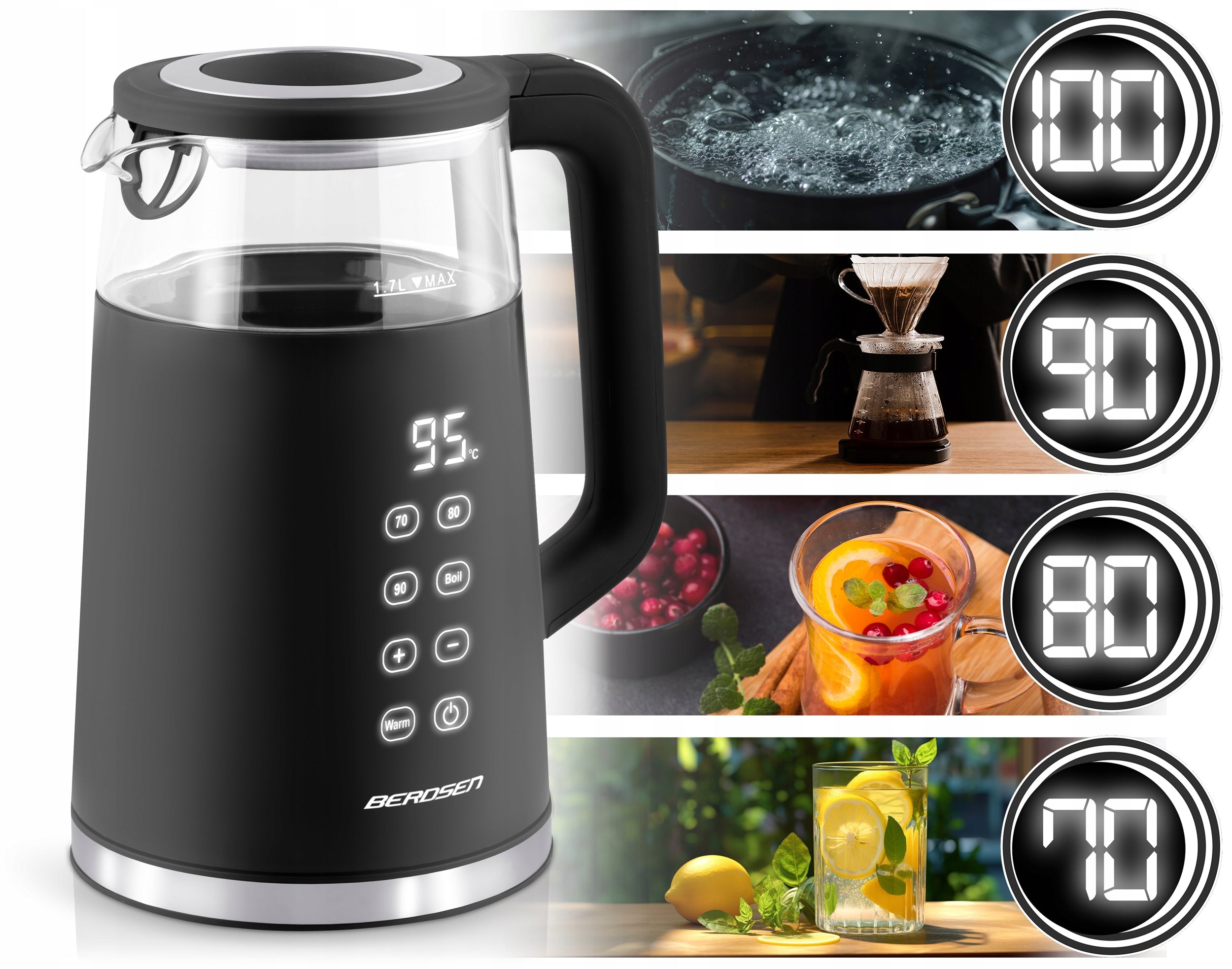 ELECTRIC KETTLE TEMPERATURE CONTROL 2200W TOUCH PANEL 1,7L BERDSEN Model BD-707
