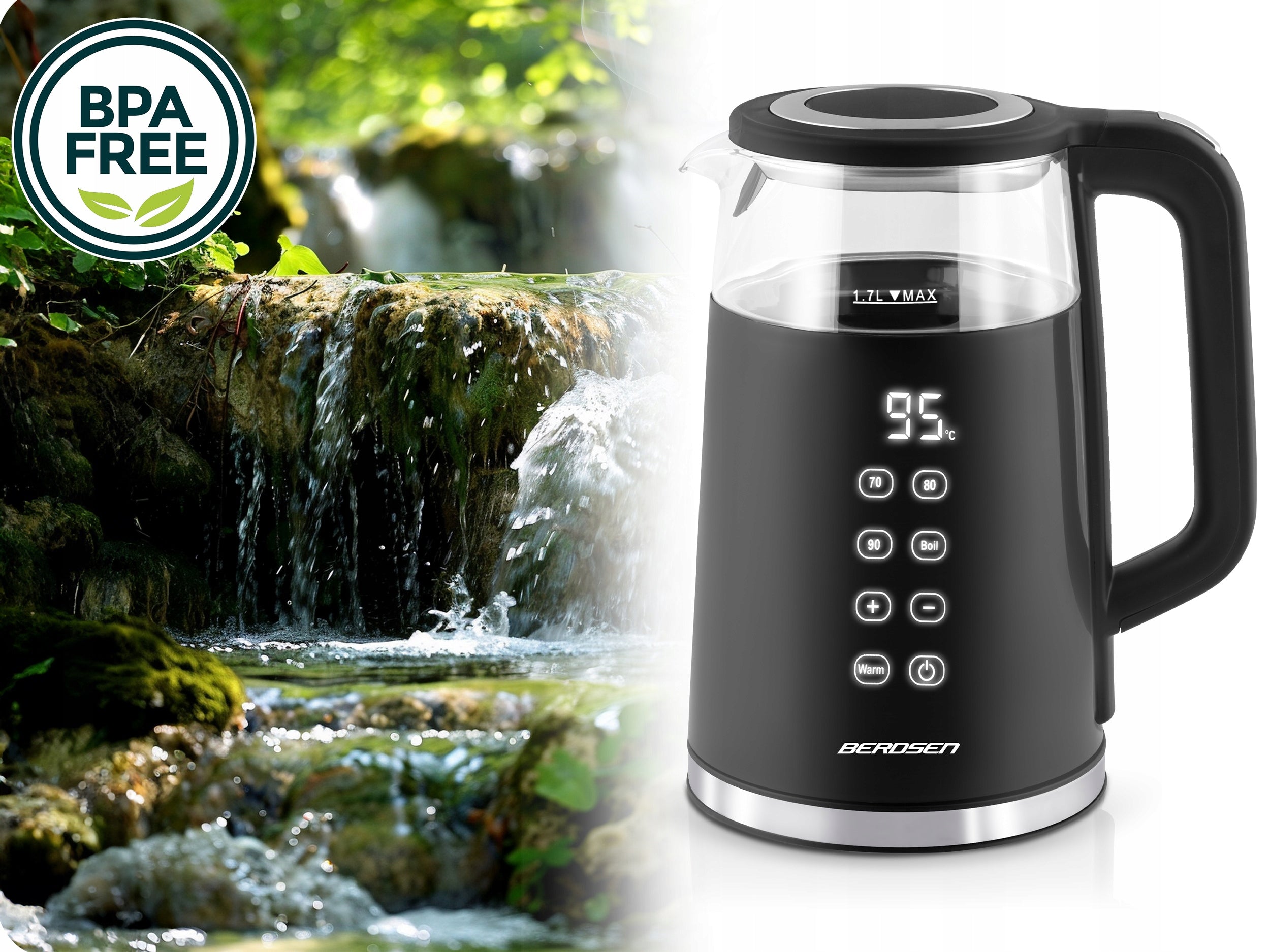 ELECTRIC KETTLE TEMPERATURE CONTROL 2200W TOUCH PANEL 1,7L BERDSEN Power 2200 W