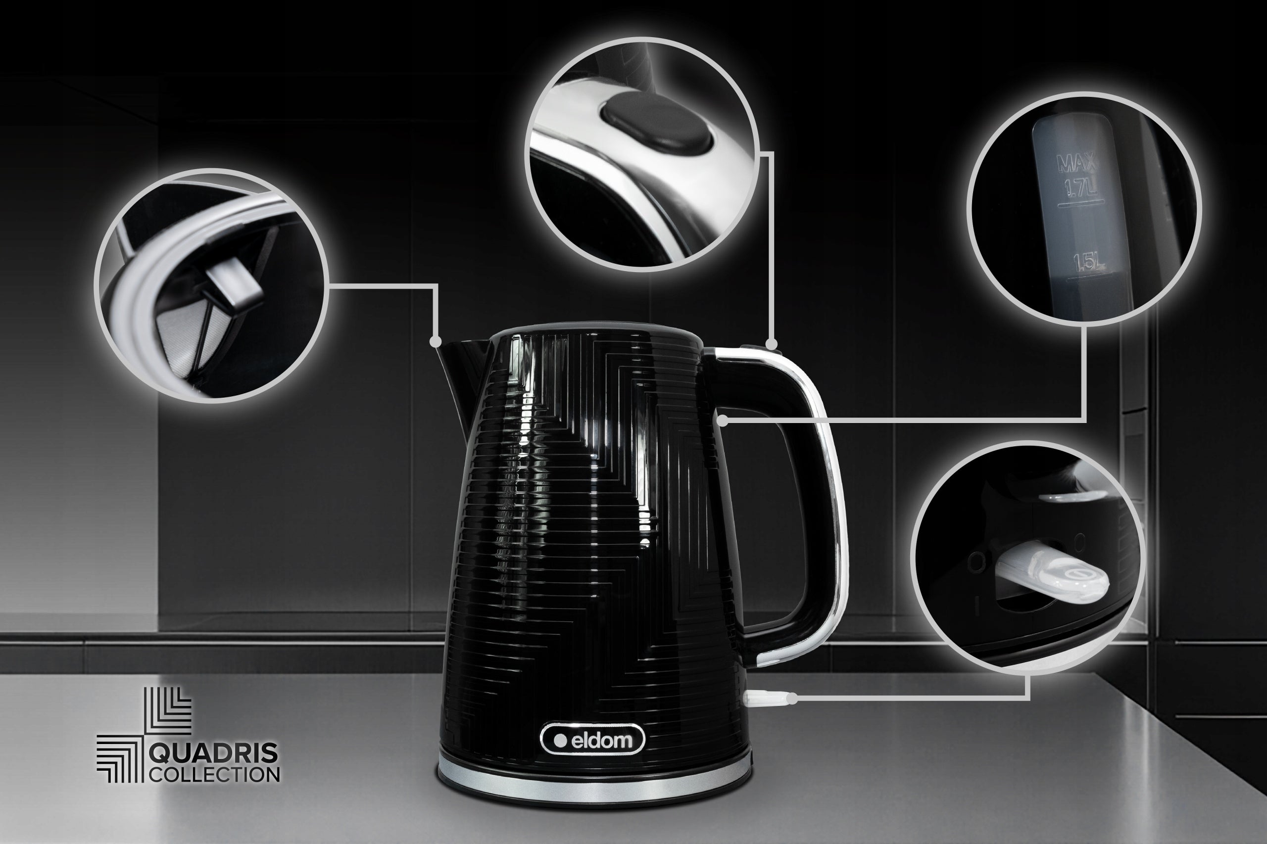 ELECTRIC KETTLE WIRELESS BLACK 2200W 1,7l STRIX ELDOM C320C Model C320C