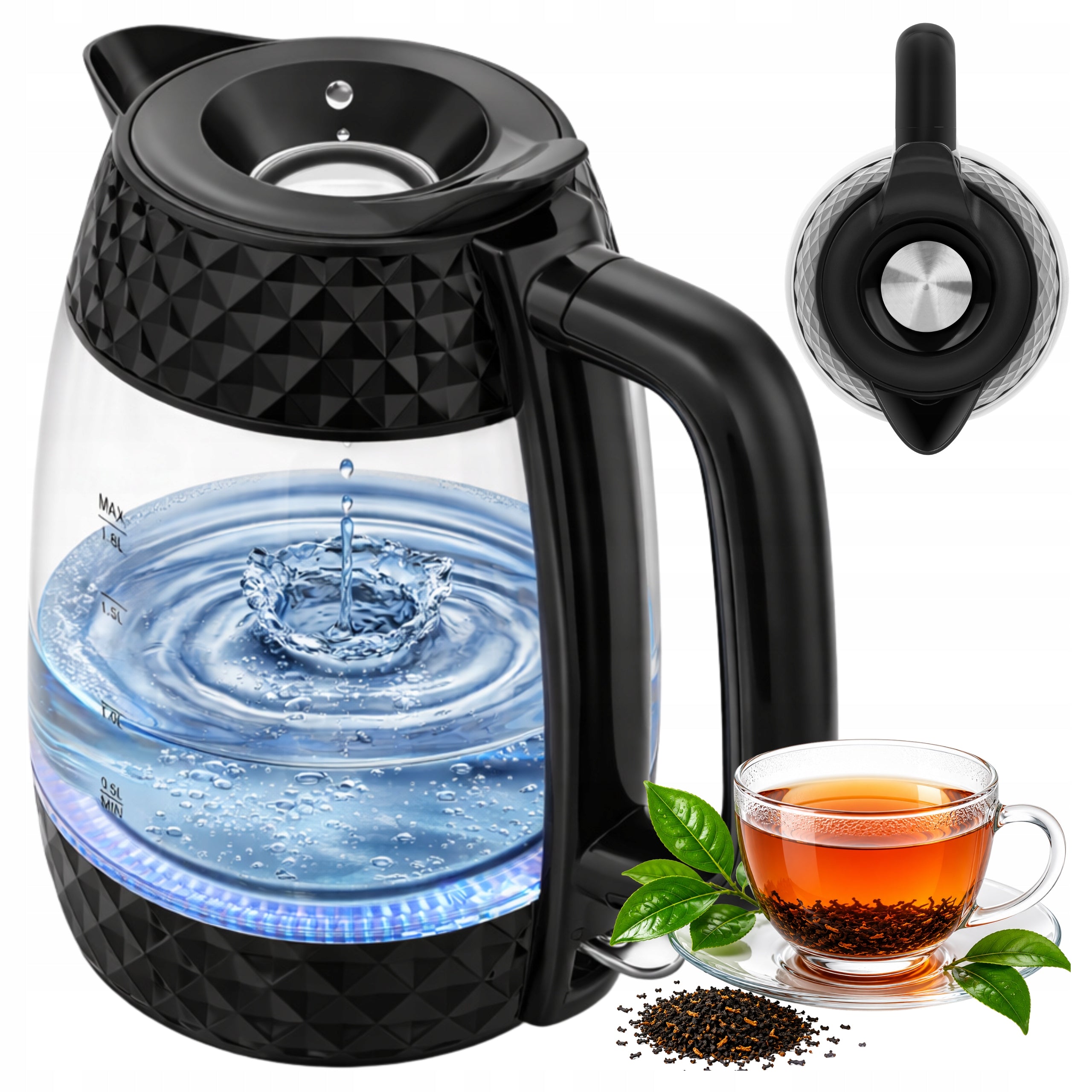 ELECTRIC KETTLE WIRELESS GLASS 2200W STRONG LED BACKLIGHT