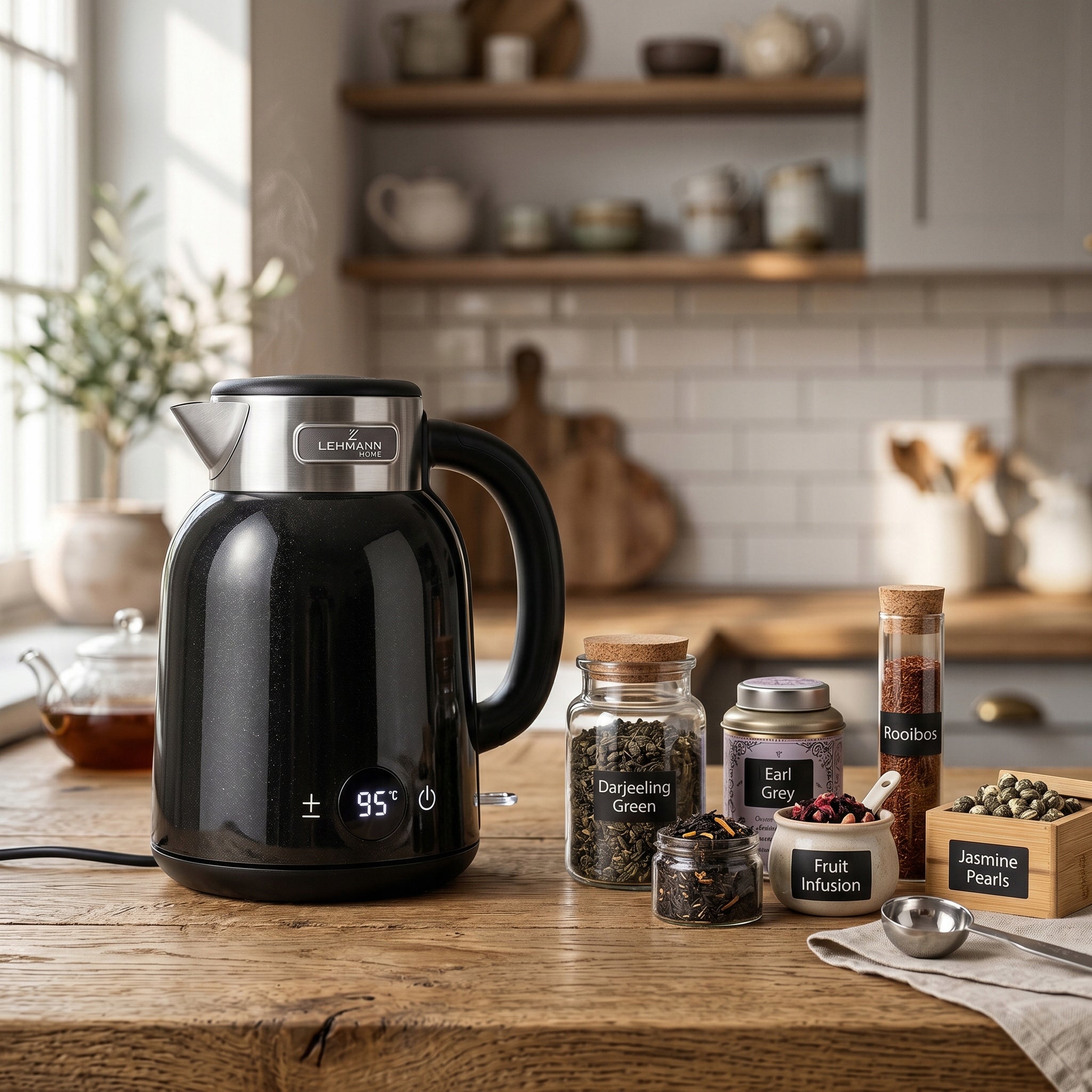 ELECTRIC KETTLE WIRELESS STEEL RETRO SOUND BLACK 2200W 1,5L Brand Lehmann