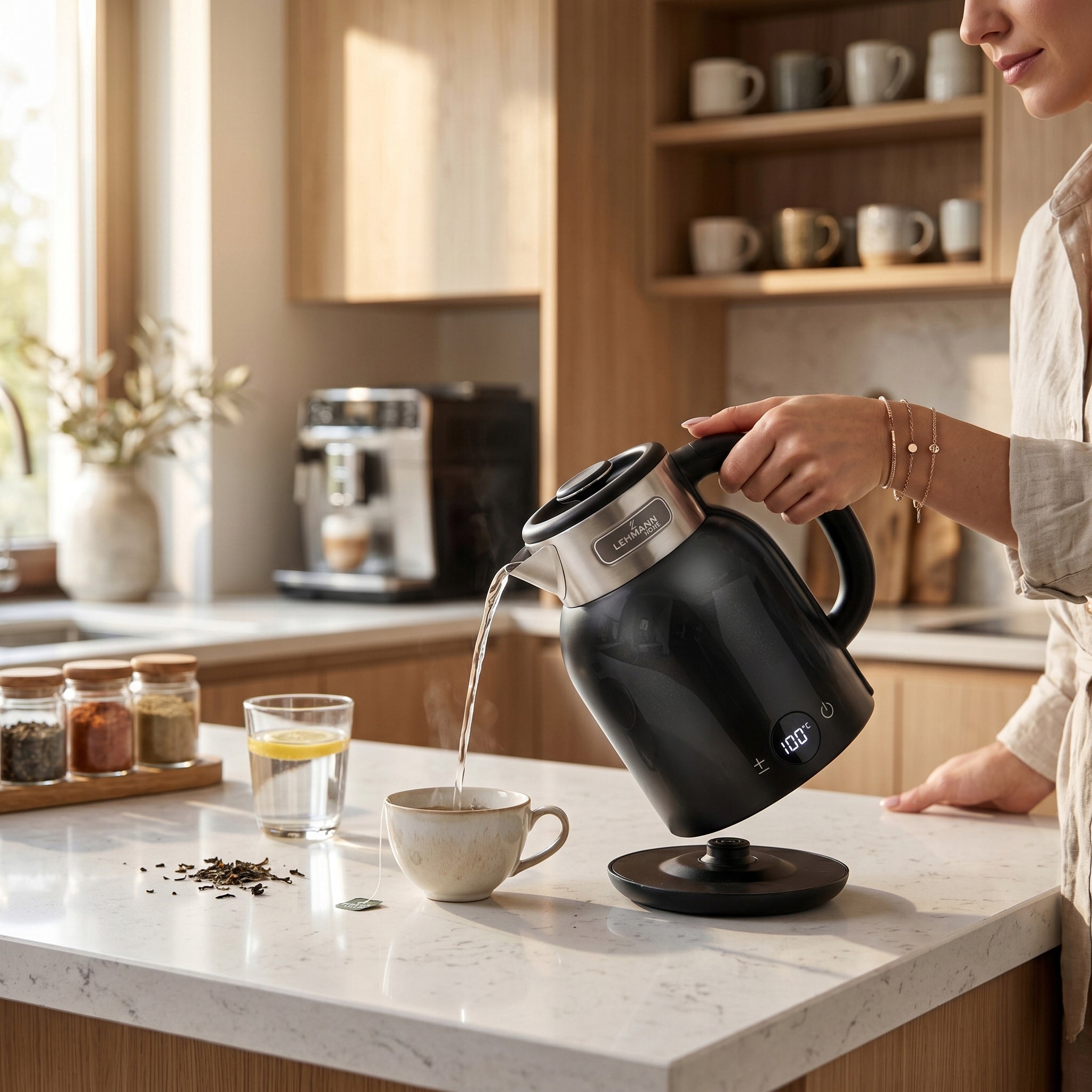 ELECTRIC KETTLE WIRELESS STEEL RETRO SOUND BLACK 2200W 1,5L Model Stalowy czajnik  bezprzewodowy z regulacją temp.