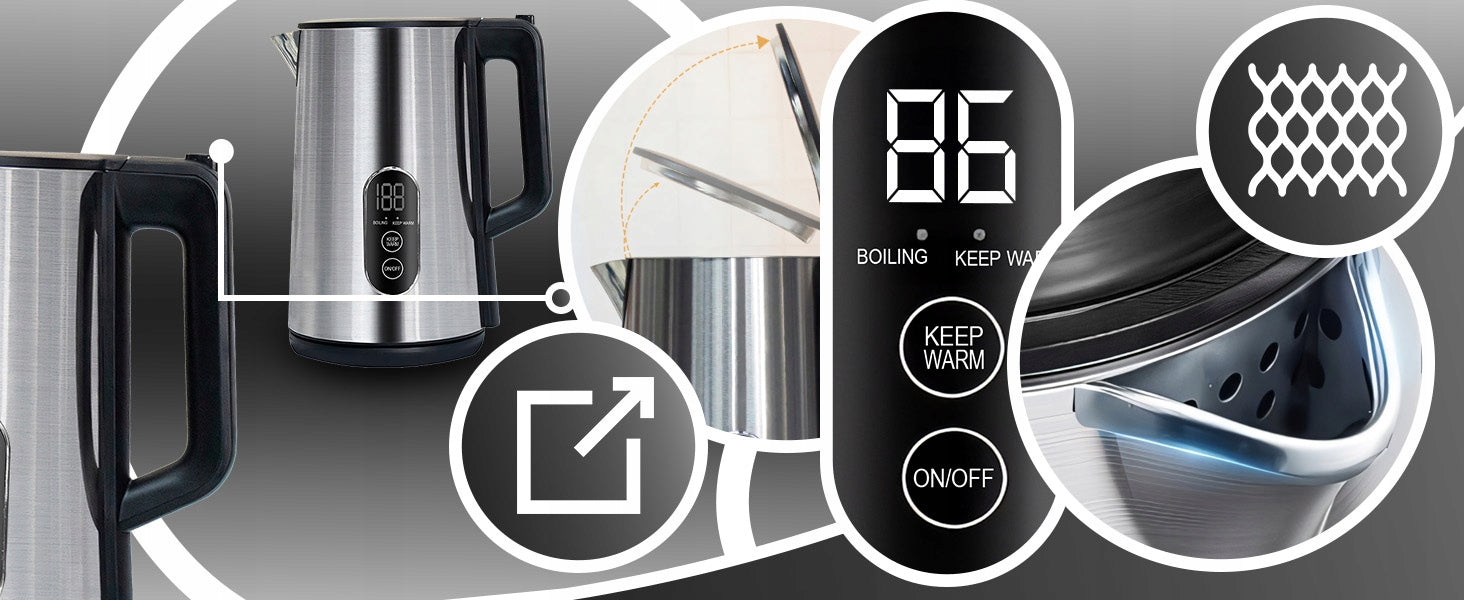 ELECTRIC KETTLE WIRELESS TOUCH 1800W TEMPERATURE CONTROL 1,8L Brand RETOO