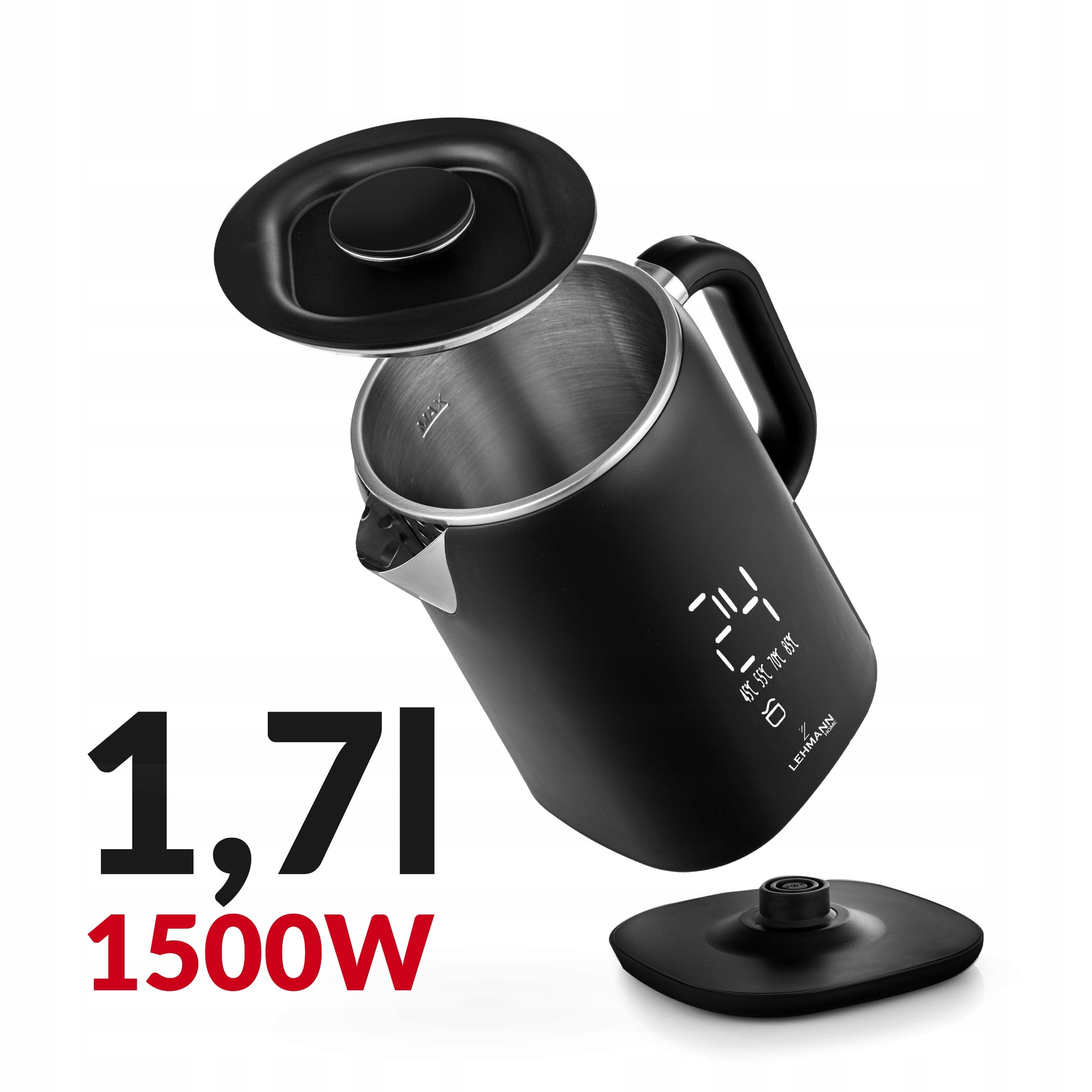 ELECTRIC KETTLE WIRELESS TOUCH CONTROL LED DISPLAY 1,7L Dominant color black