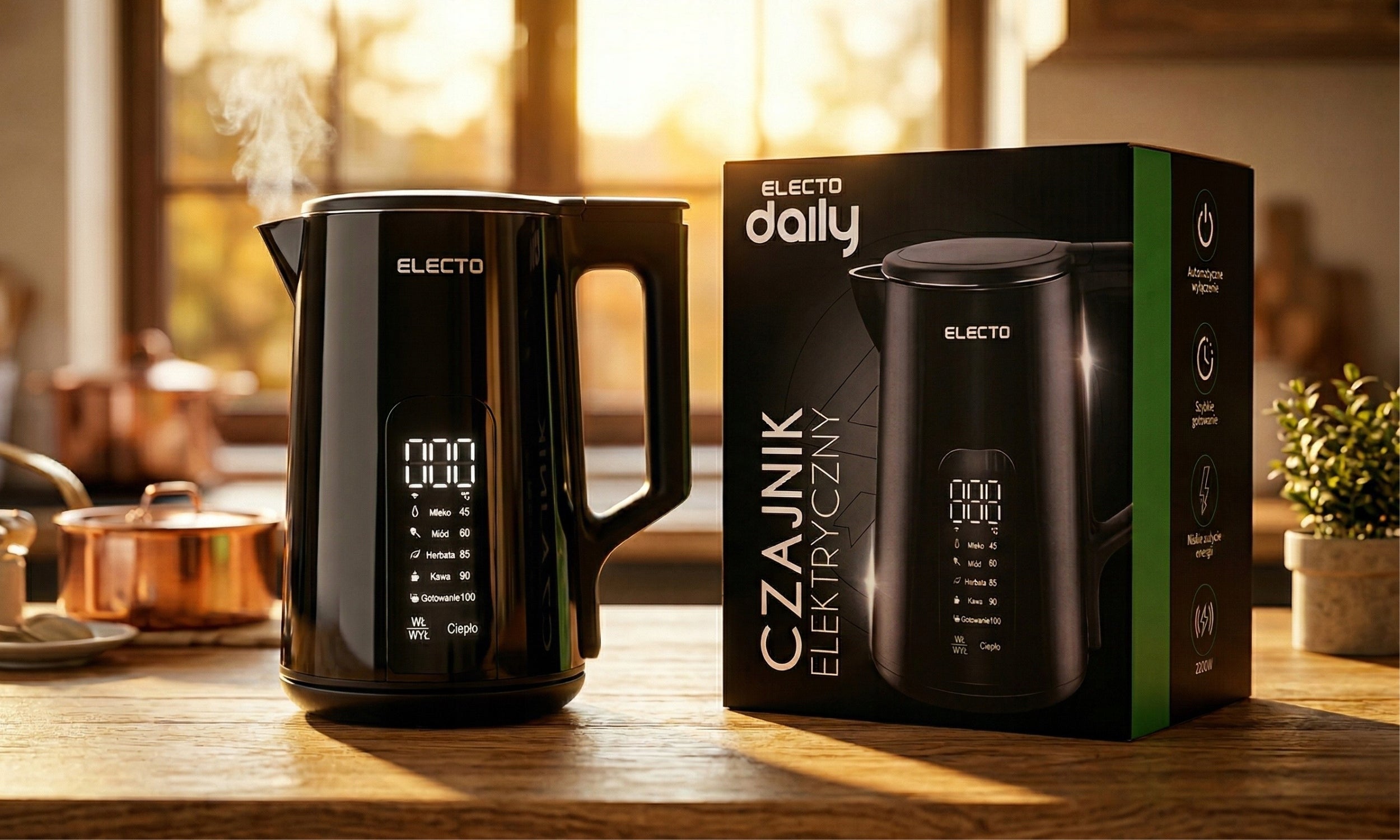 ELECTRIC KETTLE WITH TEMPERATURE CONTROL LED 1,7L STEEL BLACK 2200W Capacity 1.7 l