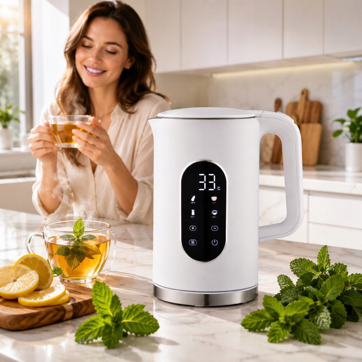 ELECTRIC KETTLE ZILNER 1,7L 2200W WHITE TOUCH TEMPERATURE CONTROL Power 2200 W