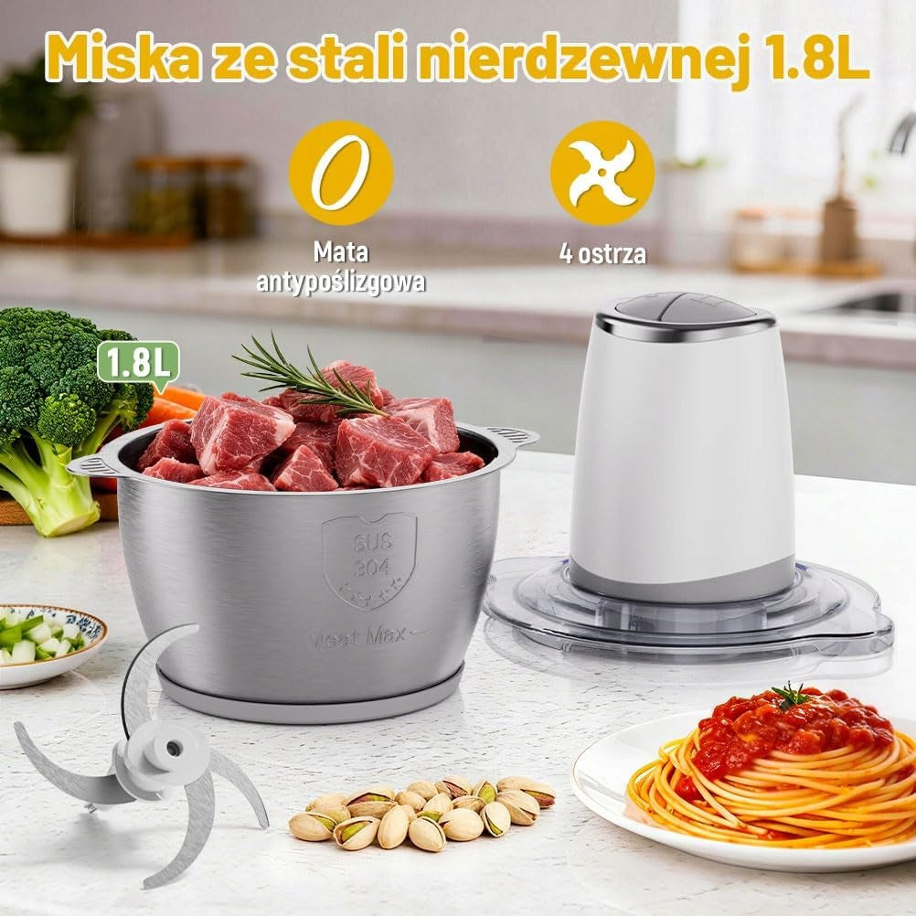 ELECTRIC KITCHEN CHOPPER 1,8L MULTIFUNCTIONAL 500W STAINLESS STEEL Power rating 1.8 W