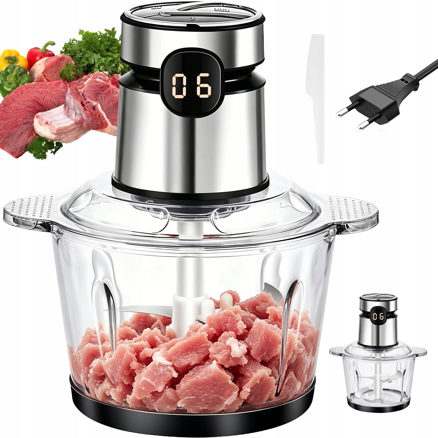 ELECTRIC KITCHEN SHREDDER 200W STEEL BLADES GLASS BOWL