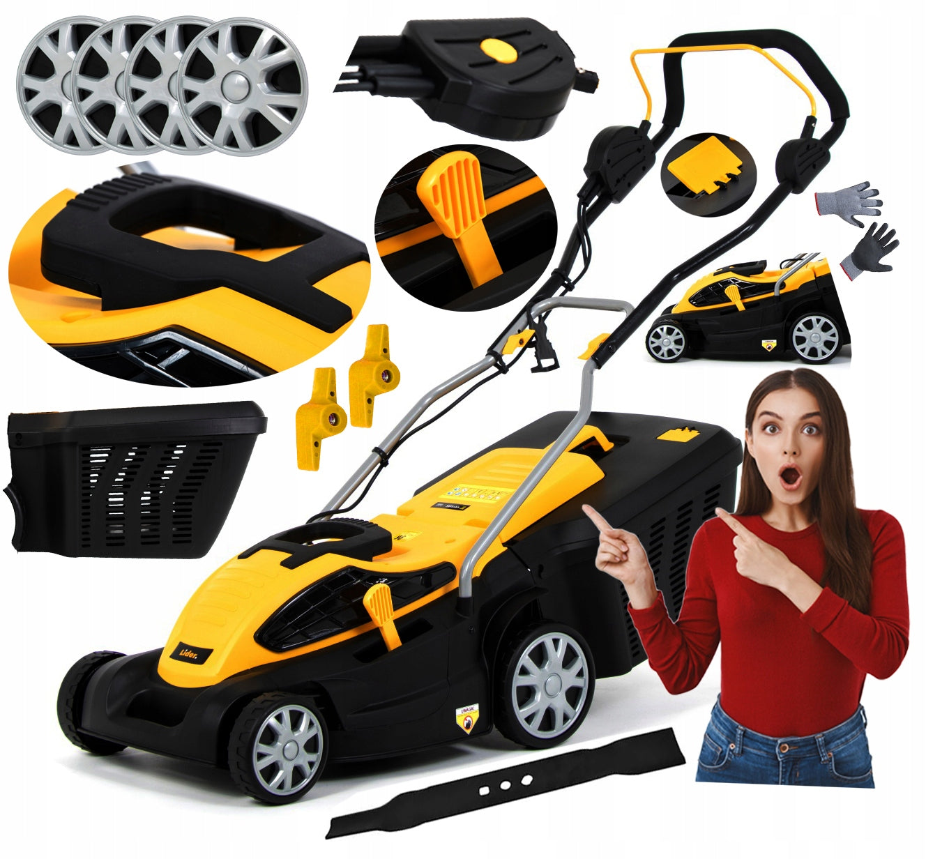 ELECTRIC LAWN MOWER 38cm BASKET 45L LIGHT STRONG 2400 W ew + FREEBIE