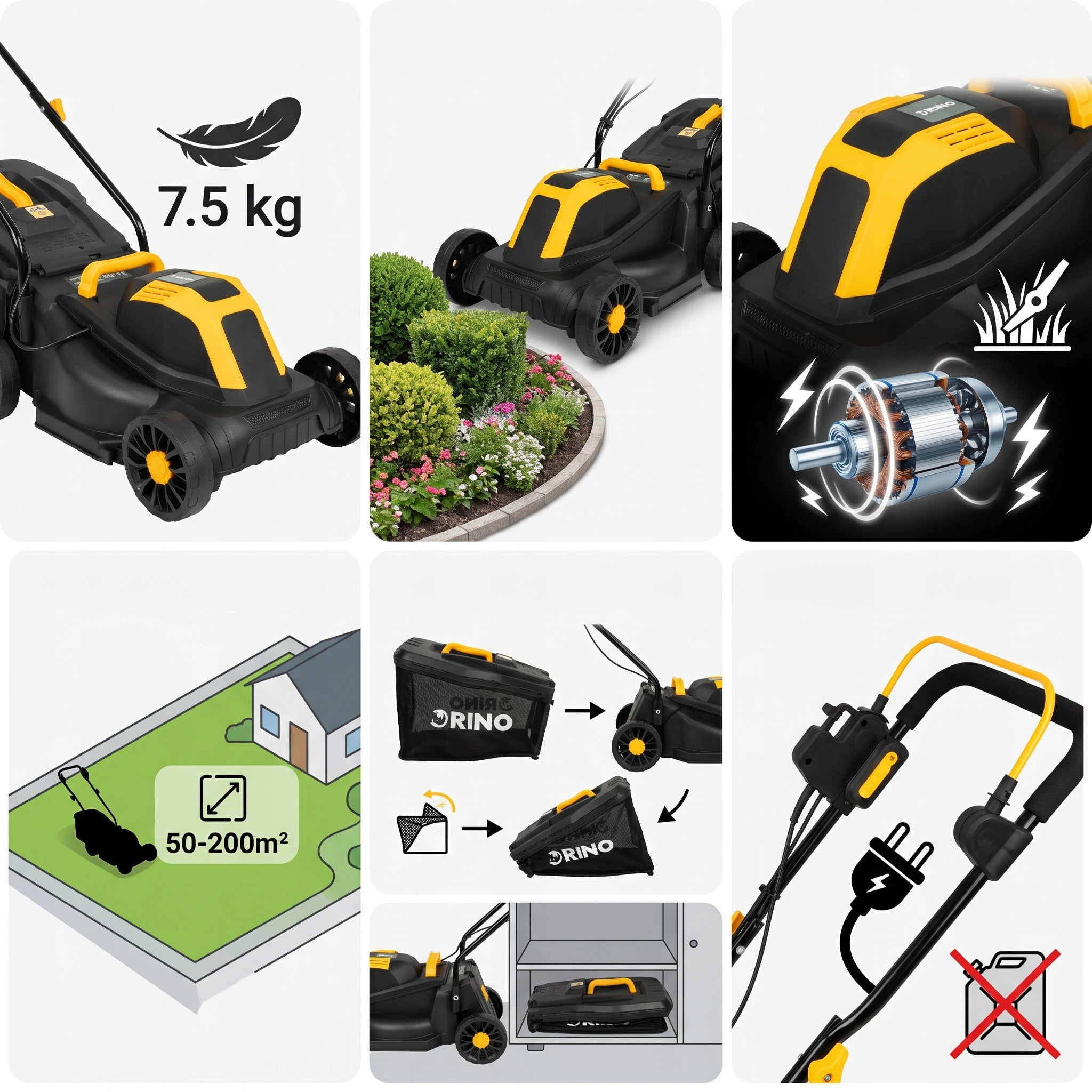 ELECTRIC LAWN MOWER ADJUSTMENT STRONG LIGHT 32CM LARGE BASKET 32L 2000 Engine power 1300 W