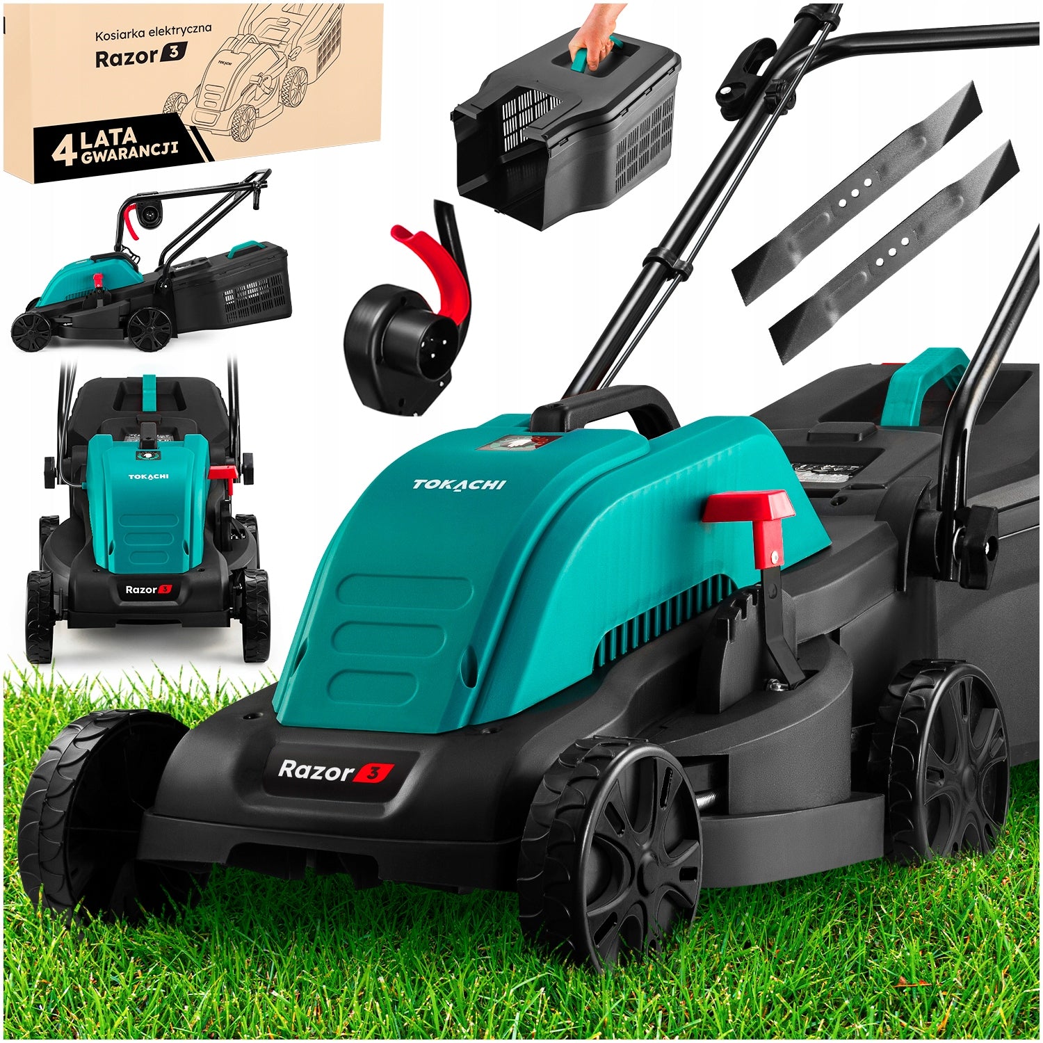 ELECTRIC LAWN MOWER WITH ADJUSTABLE 25-65MM FOR GRASS LIGHT STRONG 33cm BASKET 30L