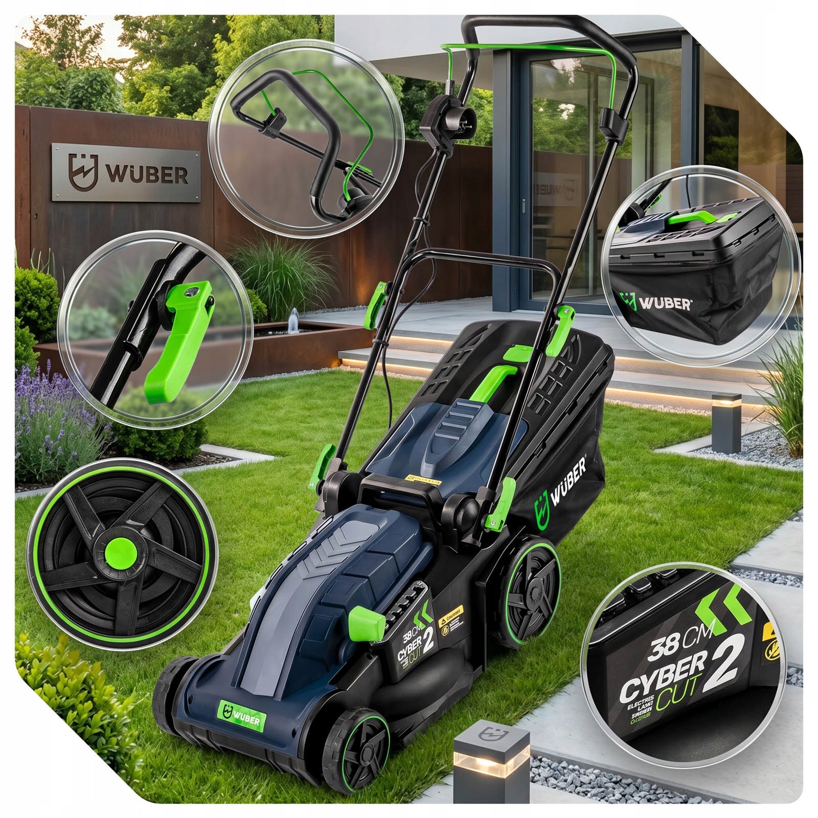 ELECTRIC LAWN MOWER WITH MULCHING ADJUSTMENT HEIGHT LIGHT STRONG 45L Basket capacity 45 l