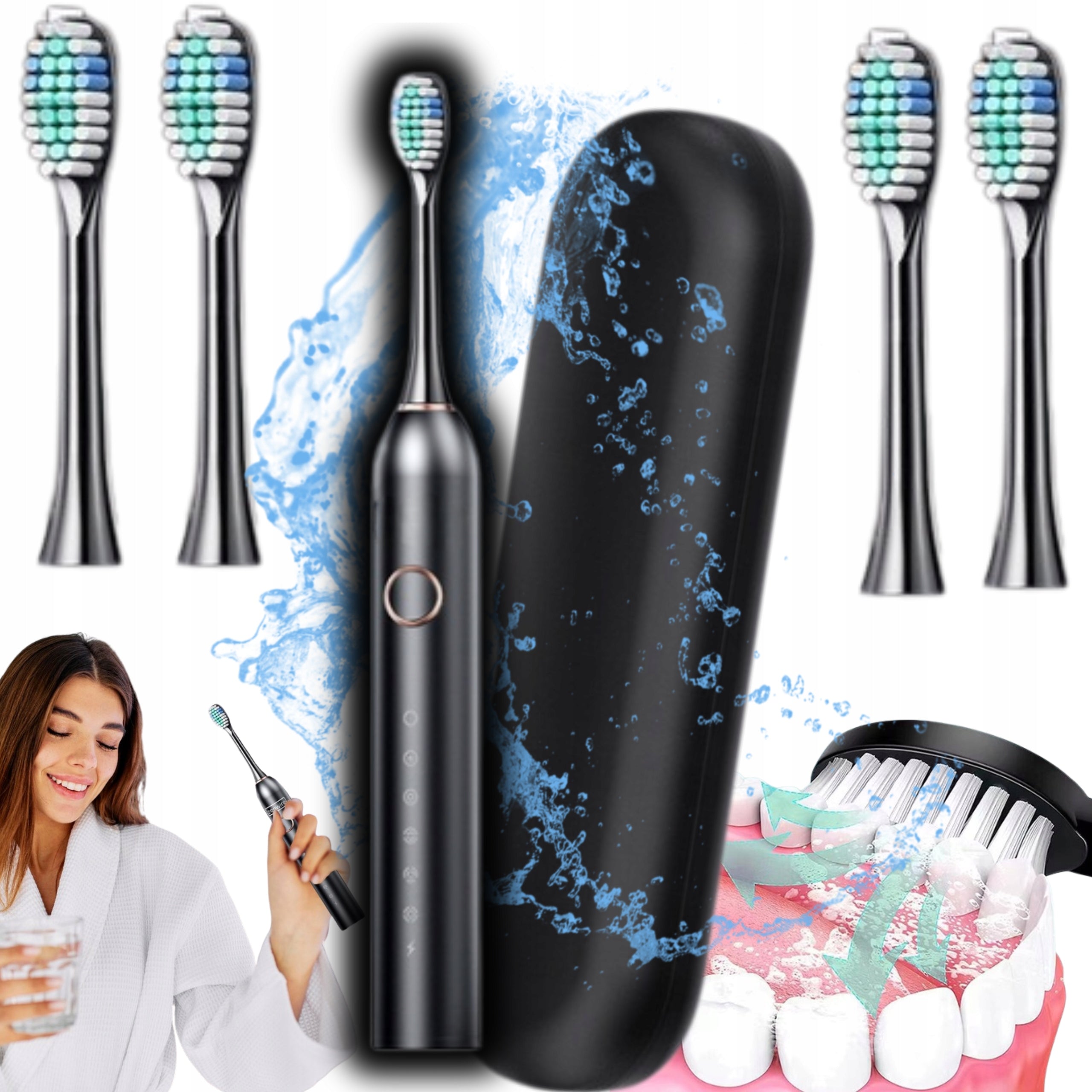 ELECTRIC MAGNETIC SONIC TOOTHBRUSH 6 MODES 4 TIPS
