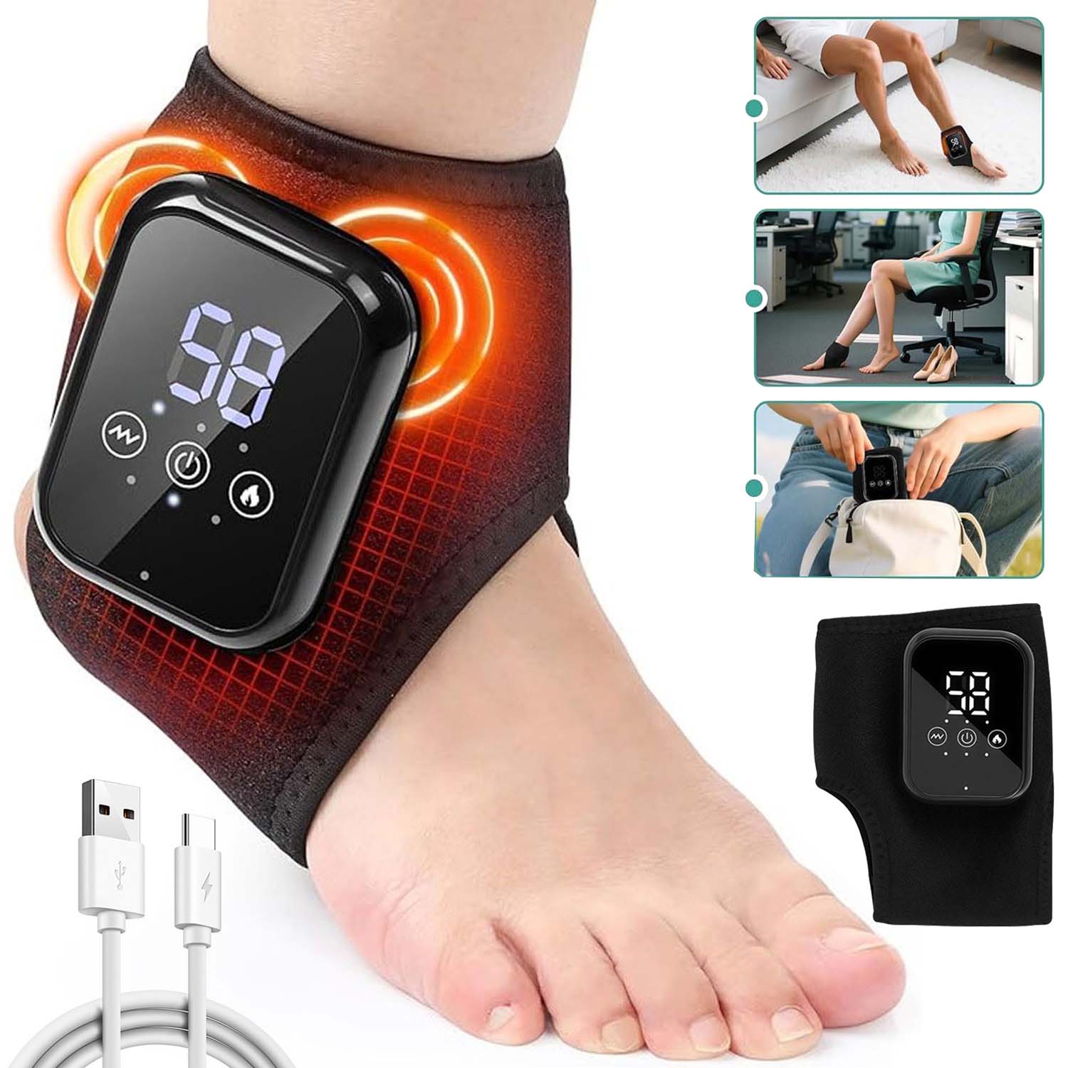 ELECTRIC MASSAGER FOR FEET AND ANKLES BLACK WITH HEATING AND 3 LEVELS OF MASSAGE