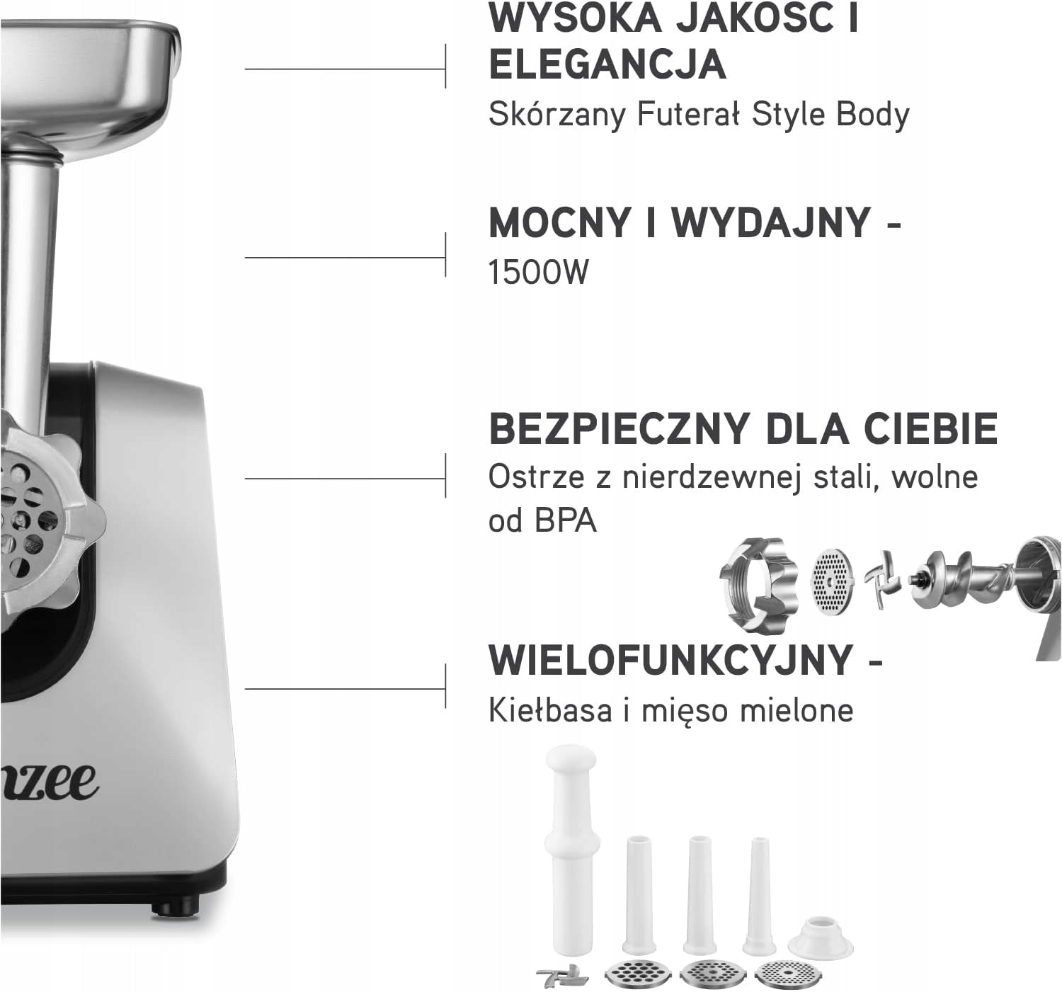 ELECTRIC MEAT GRINDER 1500W 3 STRAINERS SAUSAGE STUFFER Manufacturer code 5903262753873