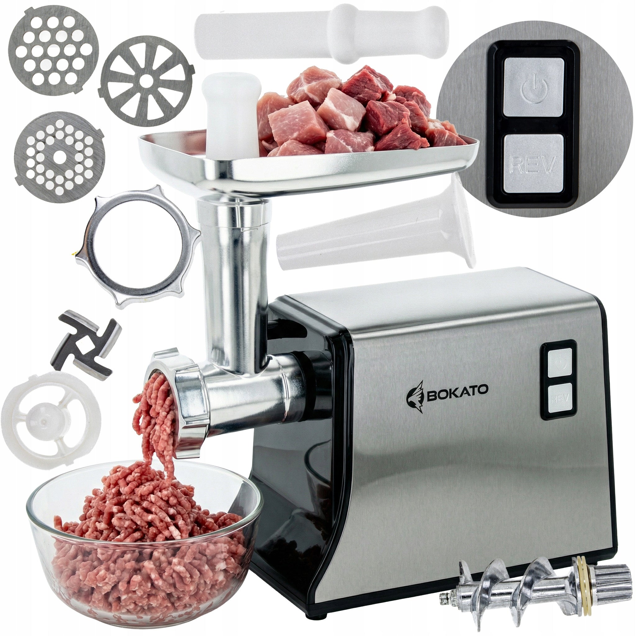 ELECTRIC MEAT GRINDER 2500W REVERSE BOKATO AKCESORIA