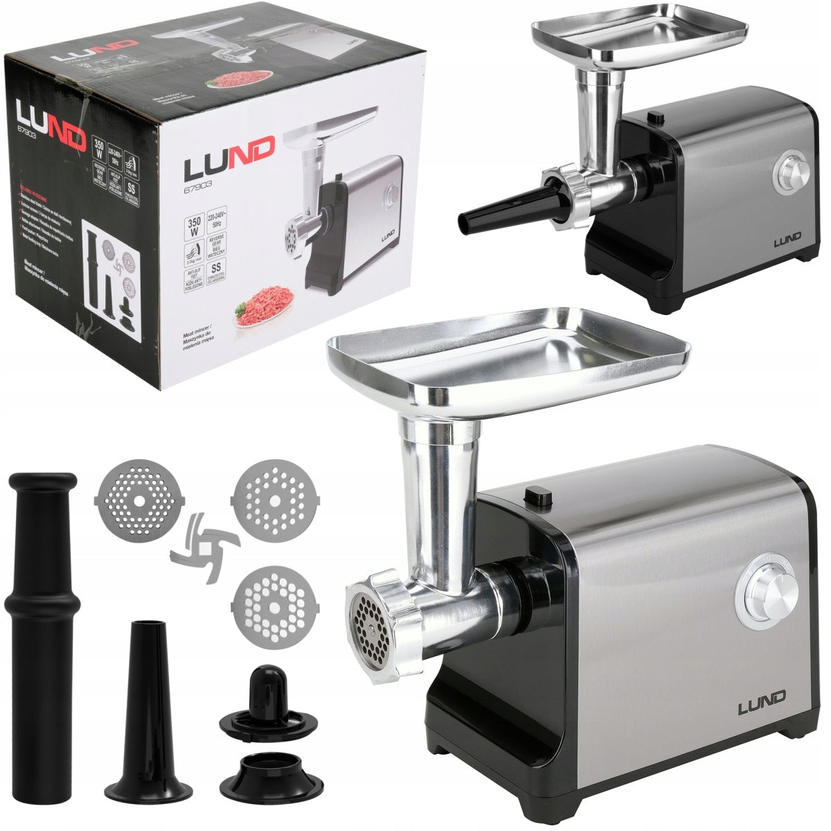 ELECTRIC MEAT GRINDER LUND 350W SAUSAGE 3 STRAINERS 67903