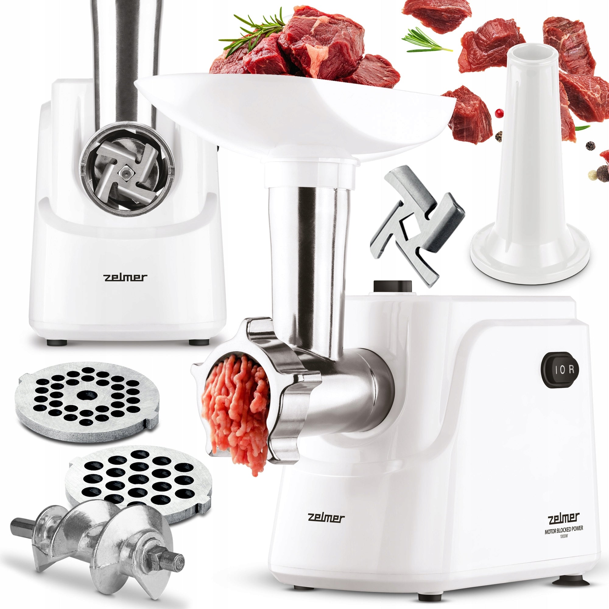 ELECTRIC MEAT GRINDER ZELMER REVERSE 2 SIEVES 1,3KG/MIN 1000W