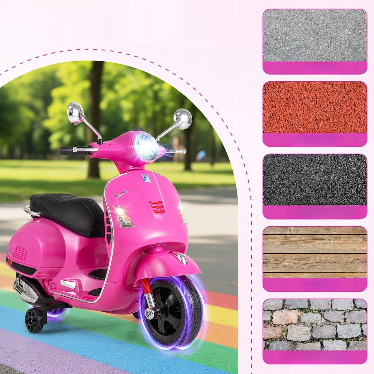 ELECTRIC MOPED VESPA FOR CHILDREN SCOOTER RECHARGEABLE PINK LED 2x30W Packaging status original