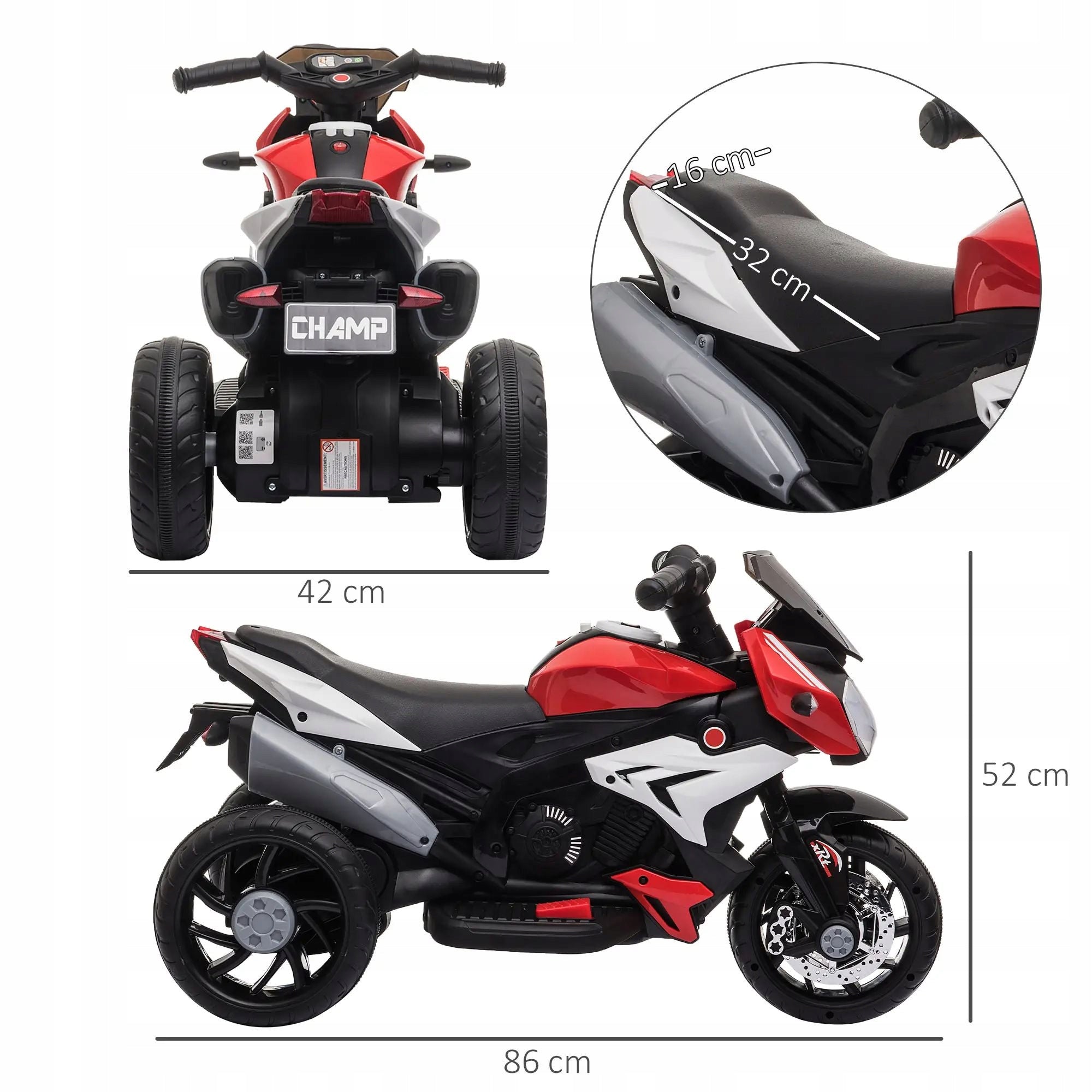 ELECTRIC MOTORCYCLE FOR CHILDREN MOTOR FOR BATTERY LIGHT Brand Homcom