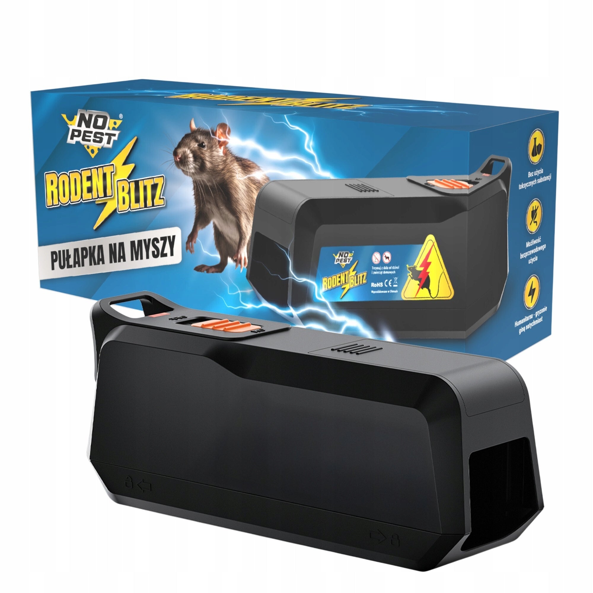 ELECTRIC MOUSETRAP RATS NO PEST GLARING HUMANITARIAN PAW 1800V Manufacturer code PUŁAPKA RAŻĄCA DO ELIMINOWANIA MYSZY SZCZURÓW