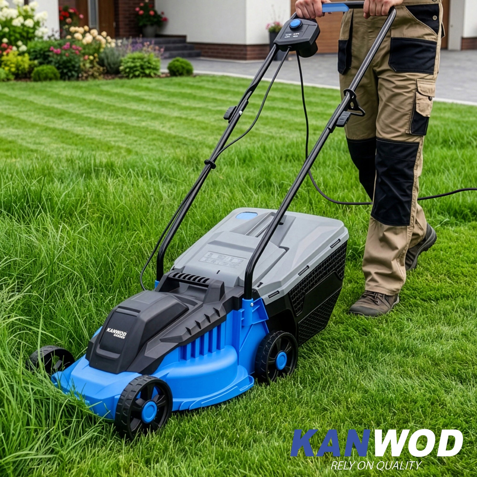 ELECTRIC MOWER LIGHT STRONG FOR GRASS ADJUSTABLE LARGE BASKET 30L 2000W Brand Kanwod
