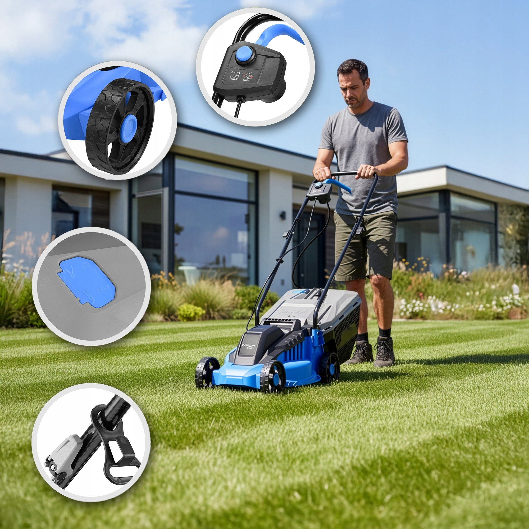 ELECTRIC MOWER LIGHT STRONG FOR GRASS ADJUSTABLE LARGE BASKET 30L 2000W Series KANWOD_HARVEY