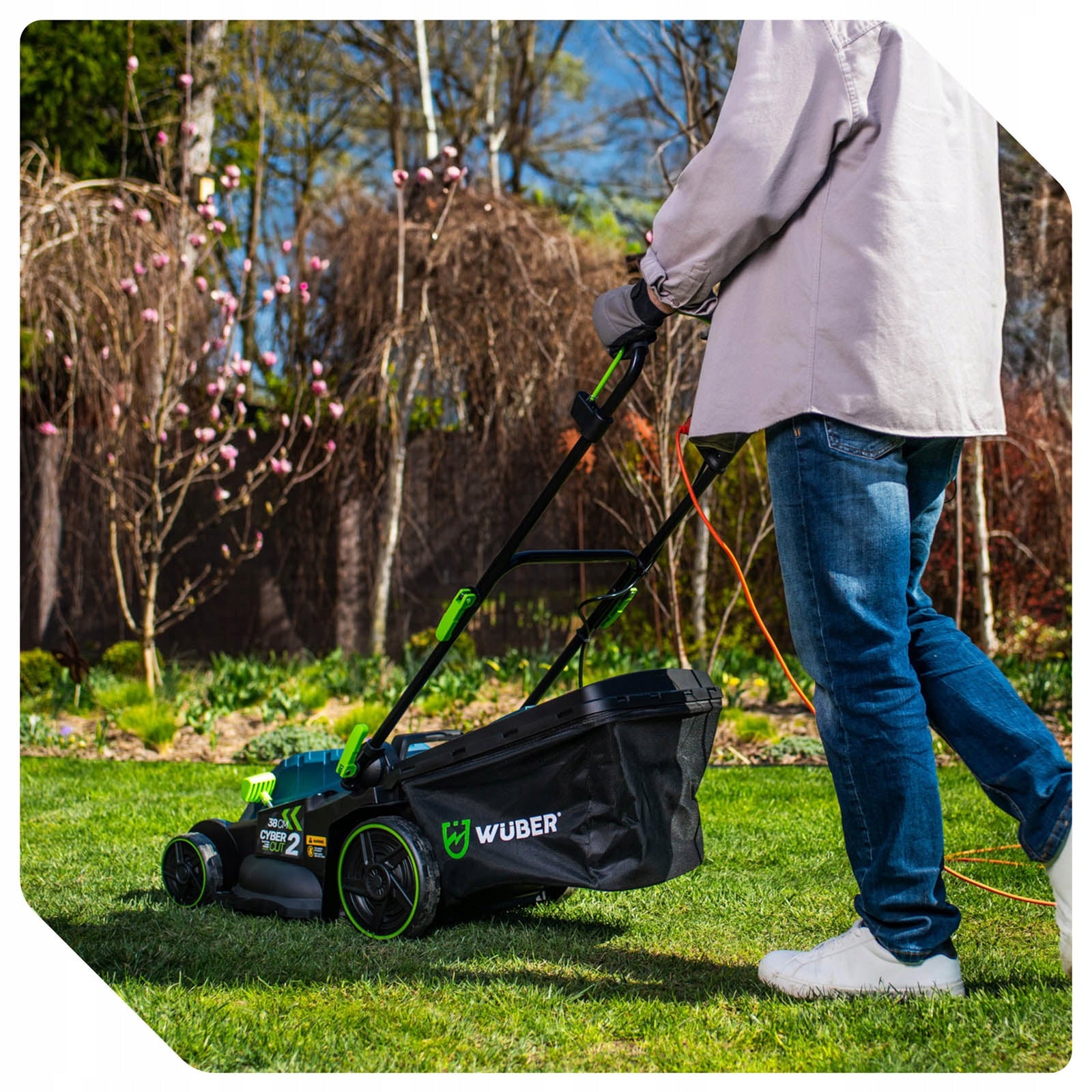 ELECTRIC MOWER LIGHT STRONG FOR GRASS WITH ADJUSTABLE LARGE BASKET WUBER MULCH Manufacturer code W08104