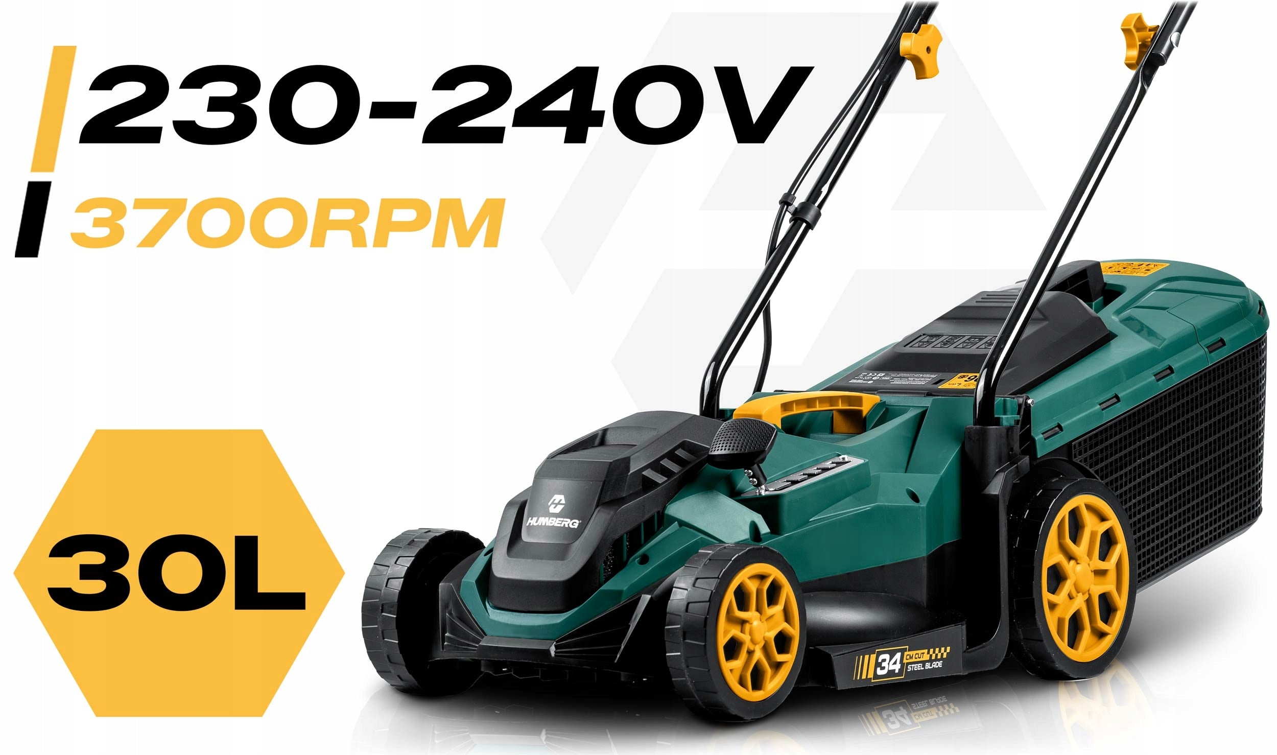 ELECTRIC MOWER LIGHT STRONG FOR GRASS WITH ADJUSTMENT 1400W 34CM HUMBERG Model HM-612
