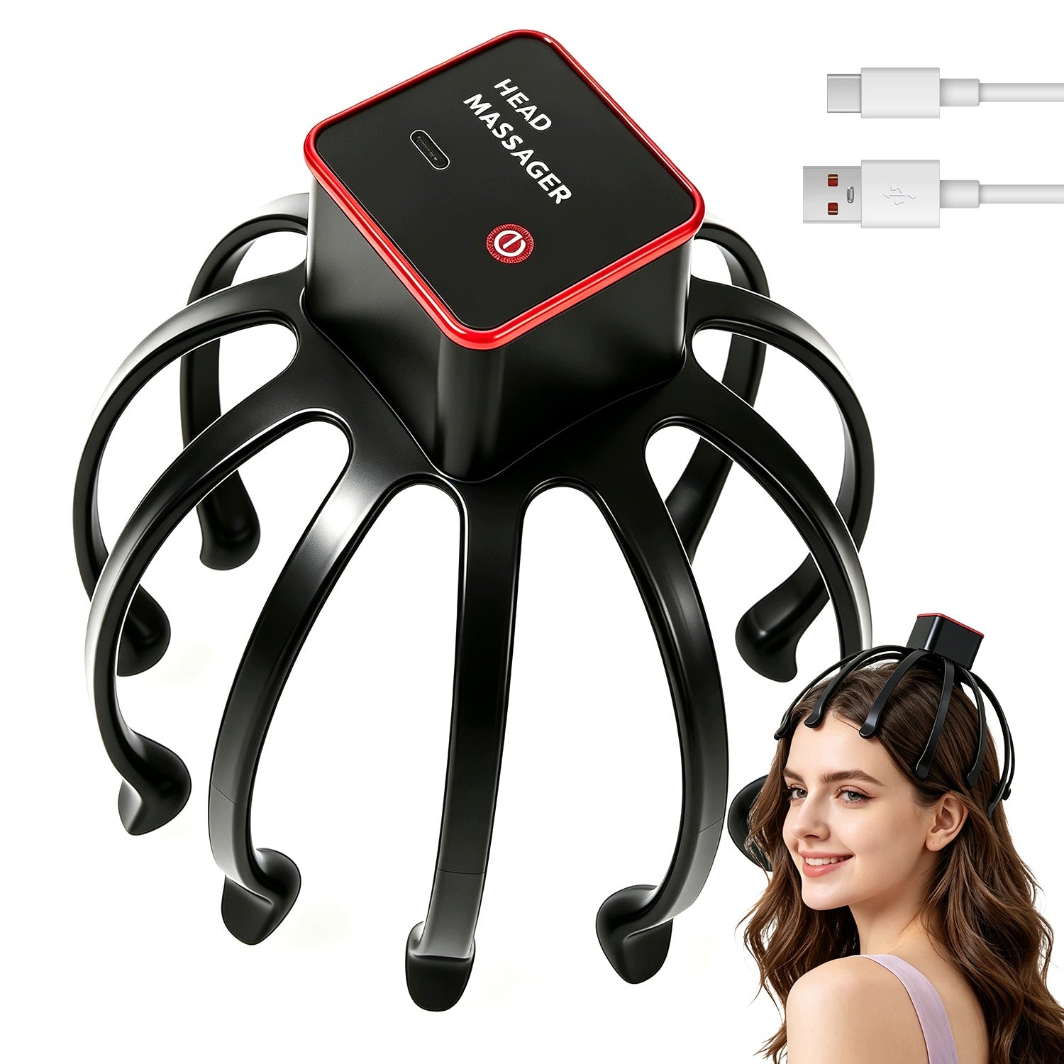 ELECTRIC OCTOPUS HEAD MASSAGER 3 LEVELS OF VIBRATION USB C